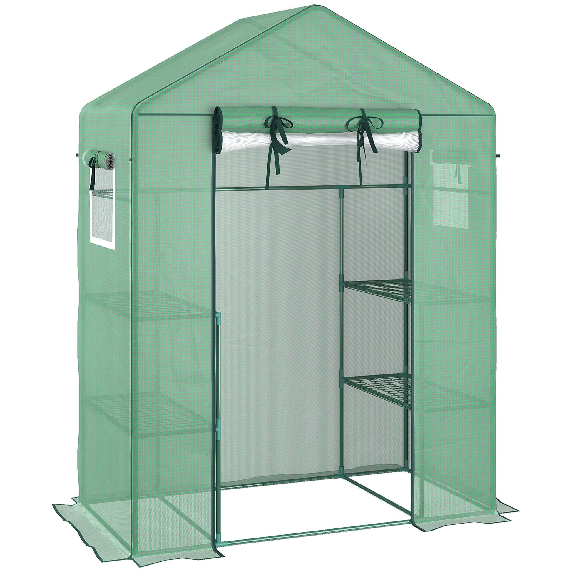 Walk-in Mini Greenhouse with Mesh Door &; Windows, Portable Garden Green House with 3 Tier Shelves, Water &; UV Resistant PE Cover, Green Walk In Greenhouses Green  at Gallery Canada