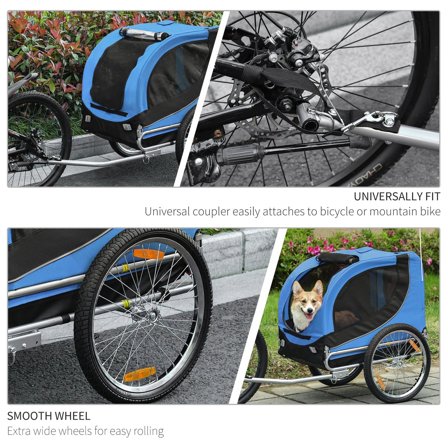 Dog Bike, Trailer Foldable Pet Cart, Bicycle Wagon, Cargo Carrier Attachment for Travelling w/ Safety Anchor, Blue Dog Bike Trailers & Strollers   at Gallery Canada