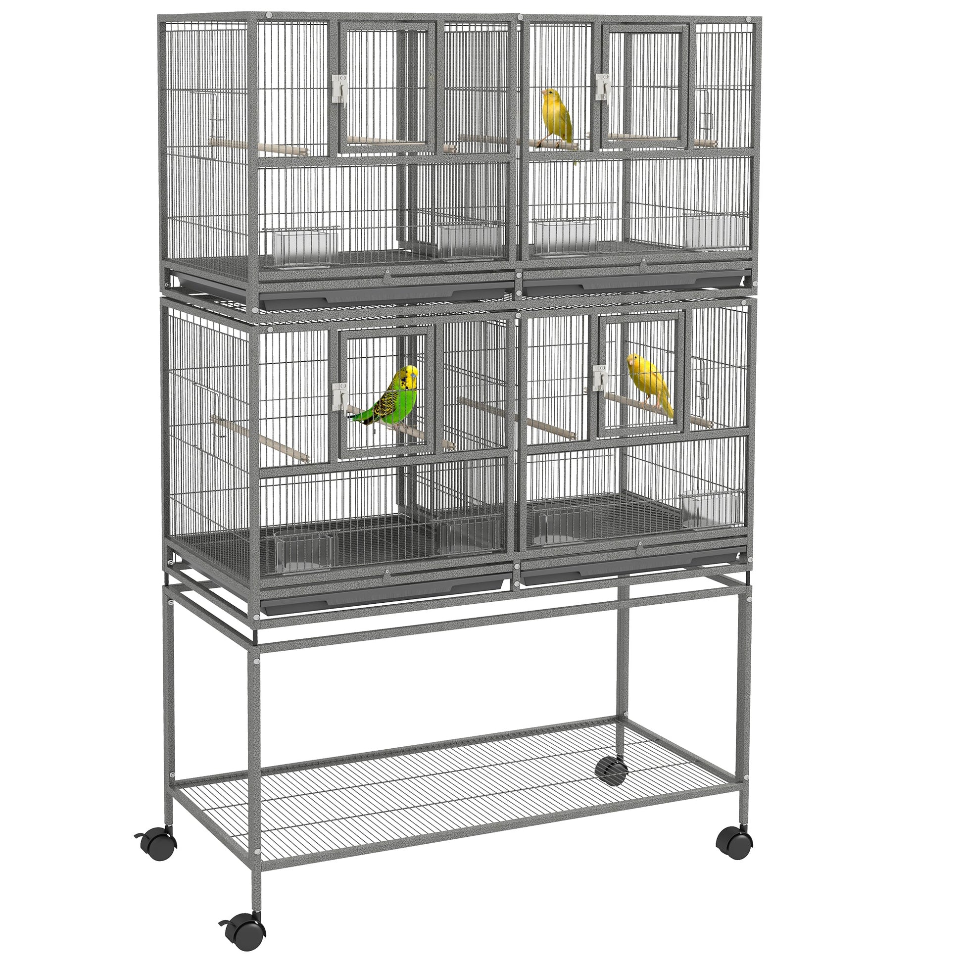 61"H Divided Breeder Bird Cage with Rolling Stand Removable Metal Tray, Storage Shelf, Wood Perch, and Food Container, Dark Grey Bird Cages Multi Colour  at Gallery Canada