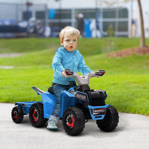 6V Kids ATV Quad, Battery Powered Electric Vehicle for Kids with Back Trailer, Wear-resistant Wheels, for Boys and Girls - Blue