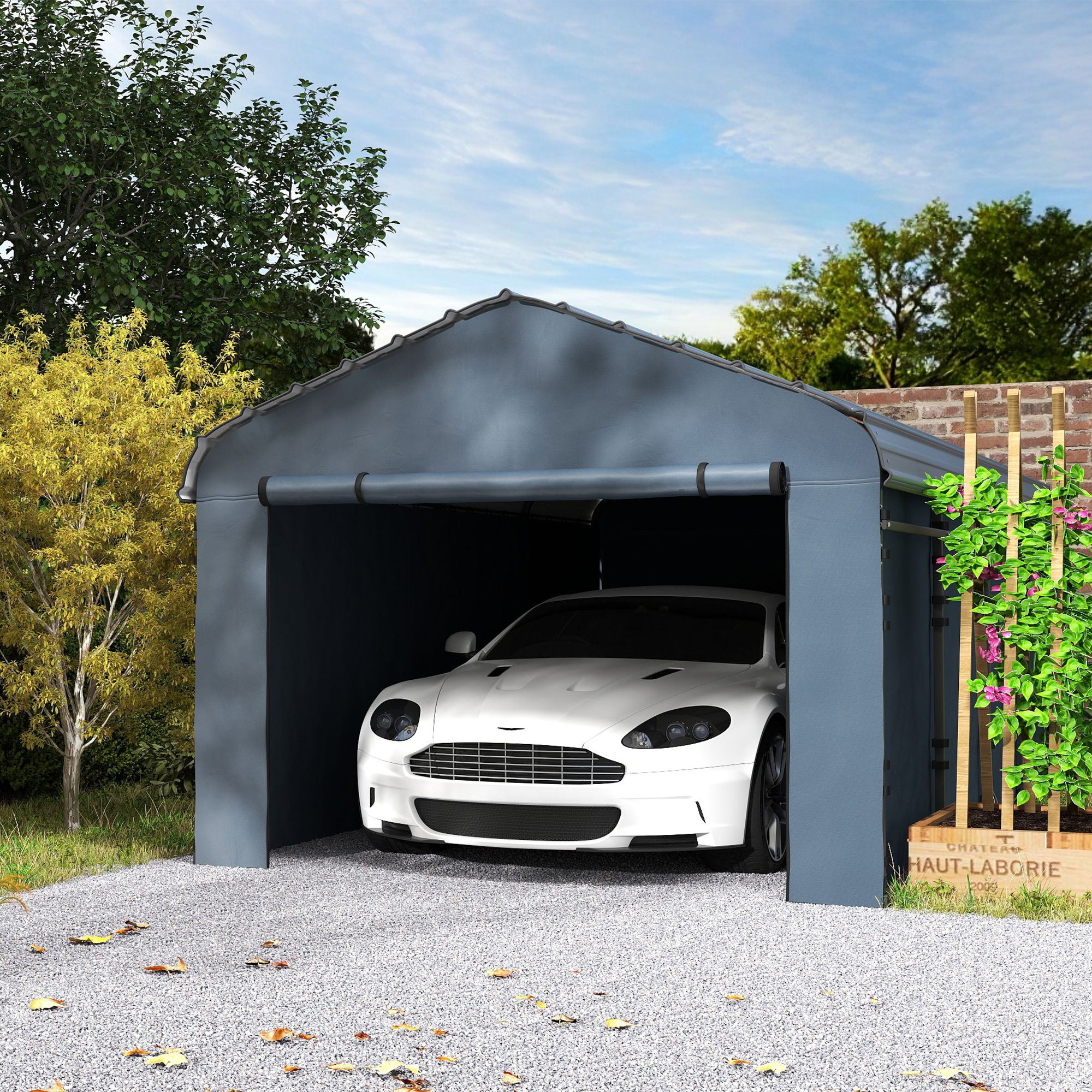 12' x 20' Metal Carport, Heavy Duty Garage Car Shelter with Galvanized Metal Roof and Removable Sidewalls, Dark Grey Car Shelters at Gallery Canada