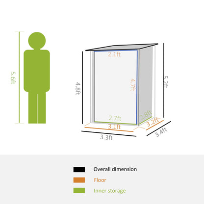 3.3' x 3.4' Lean-to Garden Storage Shed, Outdoor Galvanized Steel Tool House with Lockable Door for Patio Dark Gray Sheds   at Gallery Canada