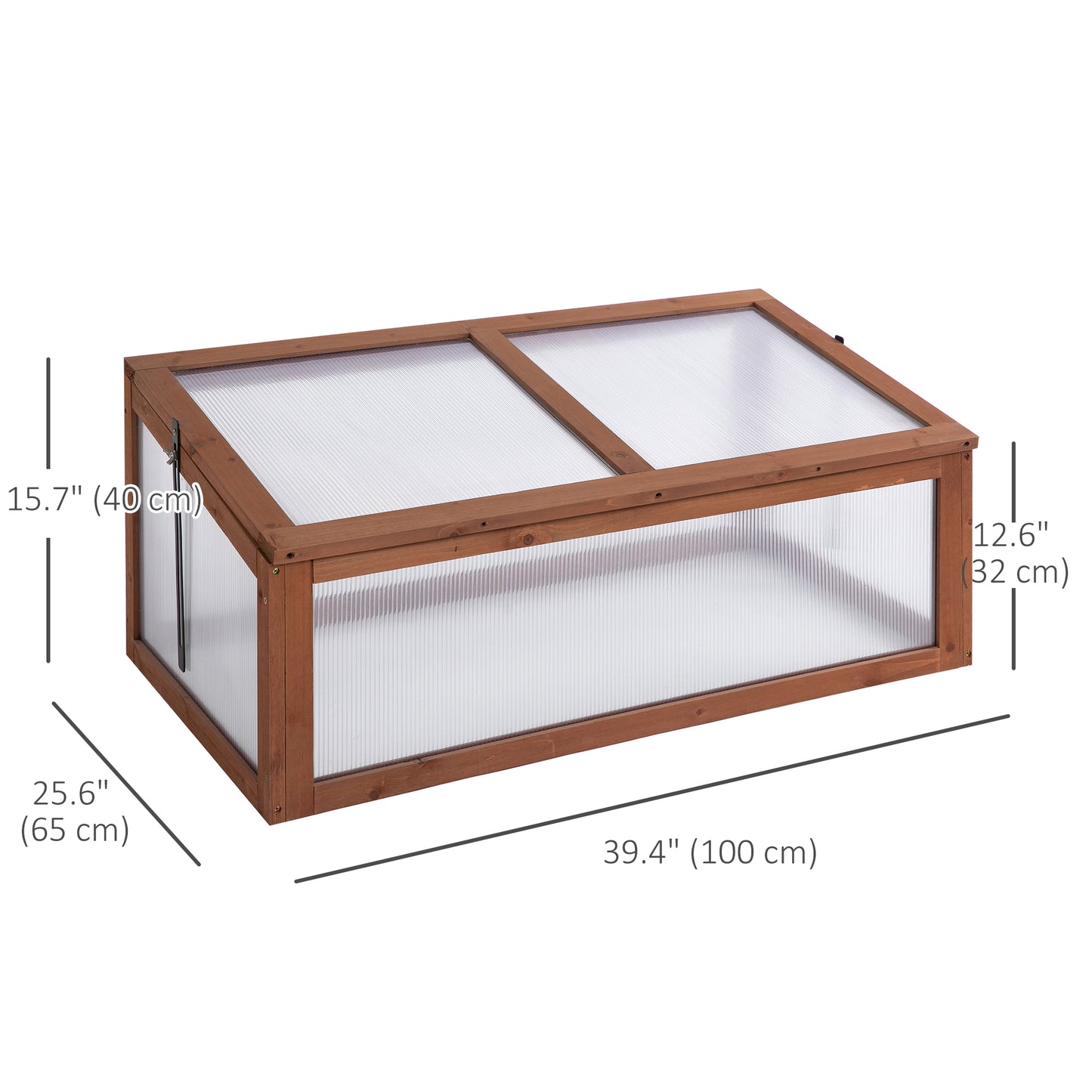 39" x 26" x 16" Wooden Cold Frame with Openable and Tilted Top Cover, Small Polycarbonate Planter Box for Flowers, Vegetables, Plants, Brown Greenhouses at Gallery Canada