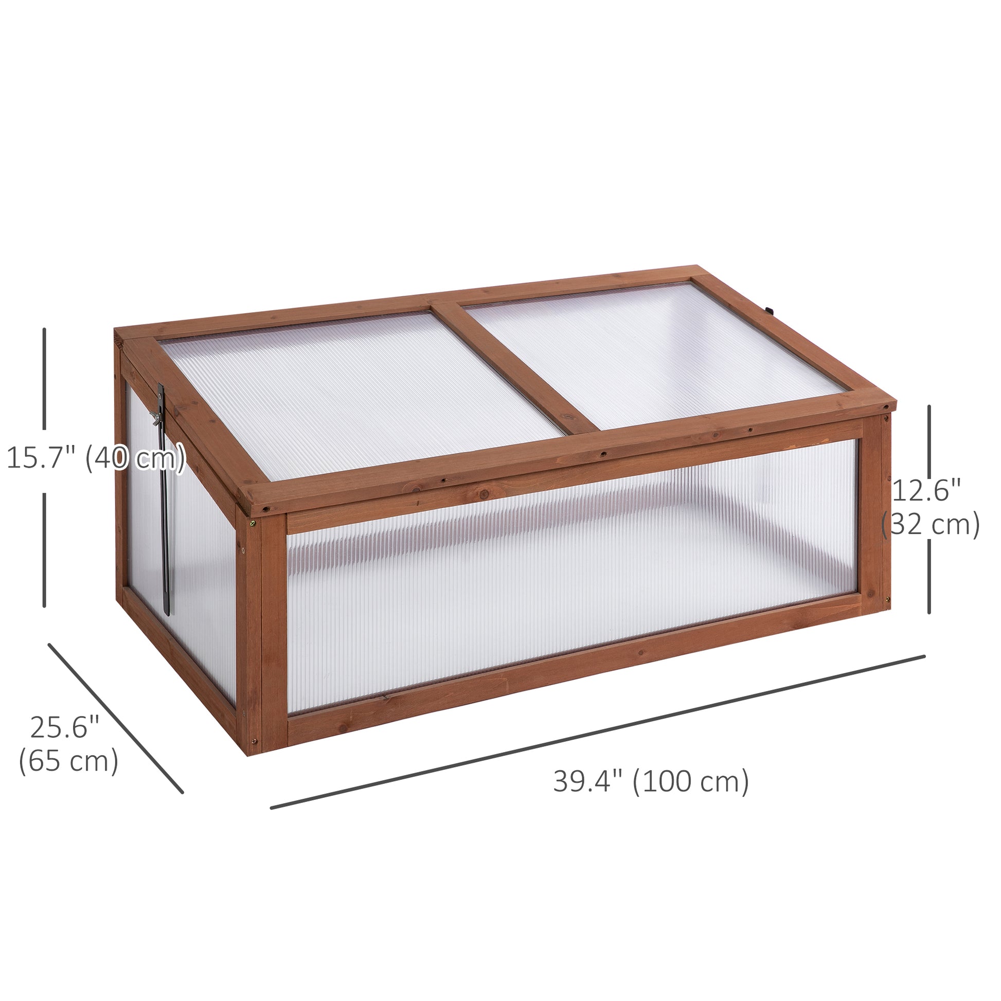 39" x 26" x 16" Wooden Cold Frame with Openable and Tilted Top Cover, Small Polycarbonate Planter Box for Flowers, Vegetables, Plants, Brown Greenhouses at Gallery Canada