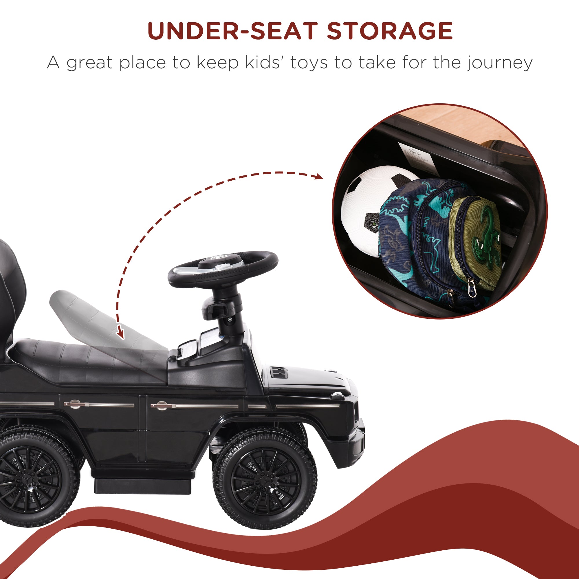 Mercedes-Benz G350 Licensed Push Car, 3-in-1 Toddler Sliding Car with Horn, Steering, Foot Rest, Seat Storage, Black Push Cars for Toddlers at Gallery Canada