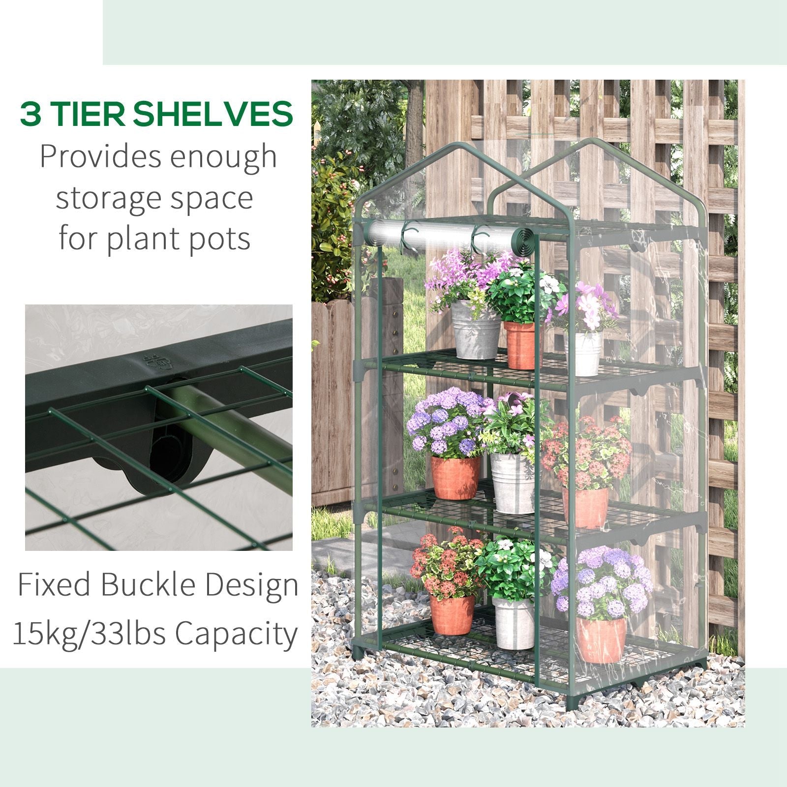 3 Tier Mini Greenhouse Portable Plant Greenhouse with Roll Up Door and Wire Shelves, 27