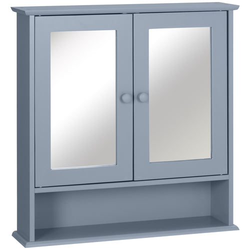 Medicine Cabinet, Wall-Mounted Bathroom Mirror Cabinet with Double Doors, Open Shelf, and Adjustable Shelf, Modern Bathroom Wall Cabinet, Grey