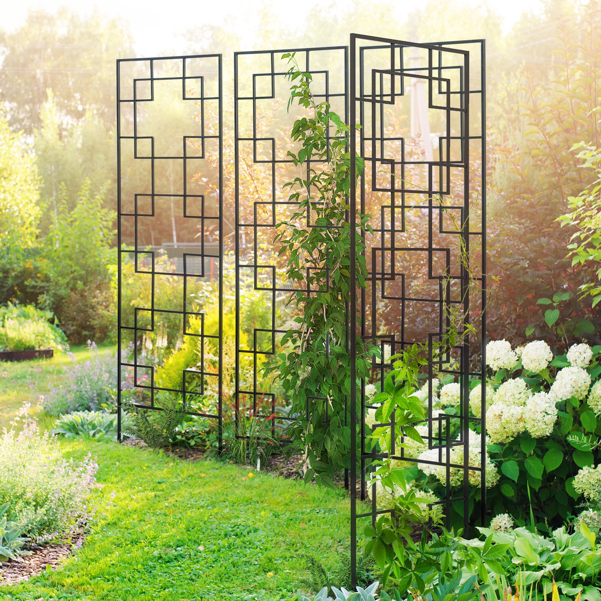 4 Pack Garden Trellis for Climbing Plants, Outdoor Metal Grid Panels for Roses, Vine Flower, Cucumber, Clematis, 72