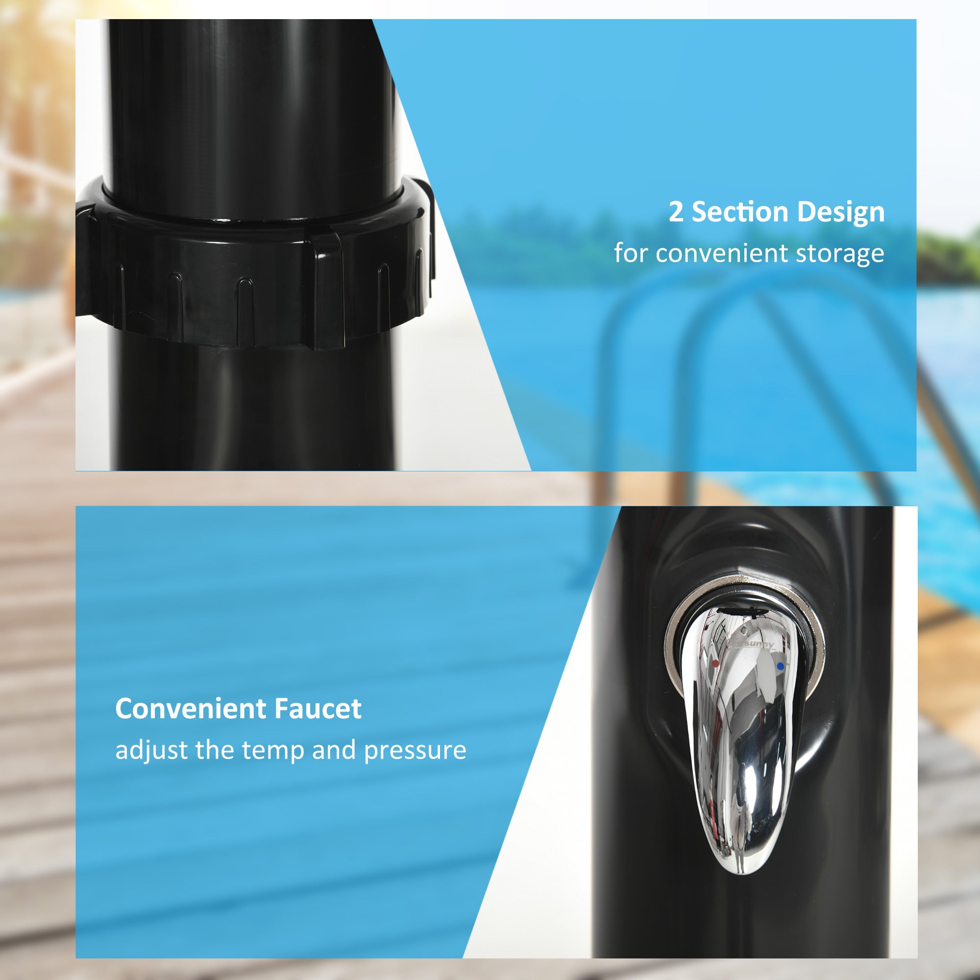 5.3 Gallons Solar Shower with Rotating Rainfall, Temperature Adjustment, 2 Section Outdoor Shower for Backyard, Black Outdoor Swimming Pools & Hot Tubs at Gallery Canada