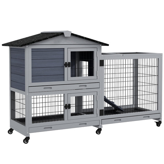 Rabbit Cage Outdoor Indoor Wooden Rabbit Hutch with Run Openable Top 3 Removable Trays, for 1-2 Rabbits, Grey Rabbit Hutch Multi Colour  at Gallery Canada