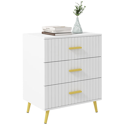 3 Drawer Cabinet, Drawer Chest for Bedroom, Chest of Drawers with Aluminium Legs and Gold Handles, White Storage Cabinets   at Gallery Canada