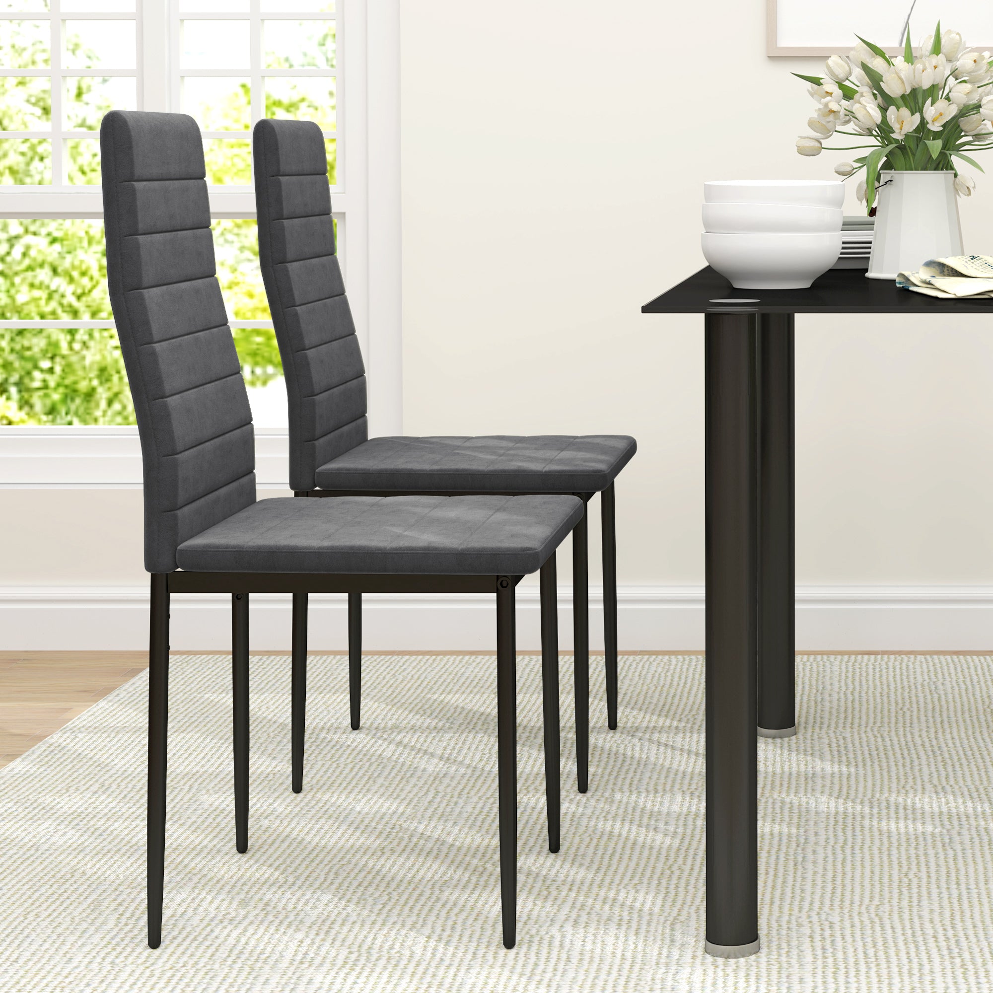 Modern Dining Chairs, Set of 4, High Back Upholstery and Metal Legs for the Living Room, Kitchen, Home Office, Grey Dining Chairs   at Gallery Canada