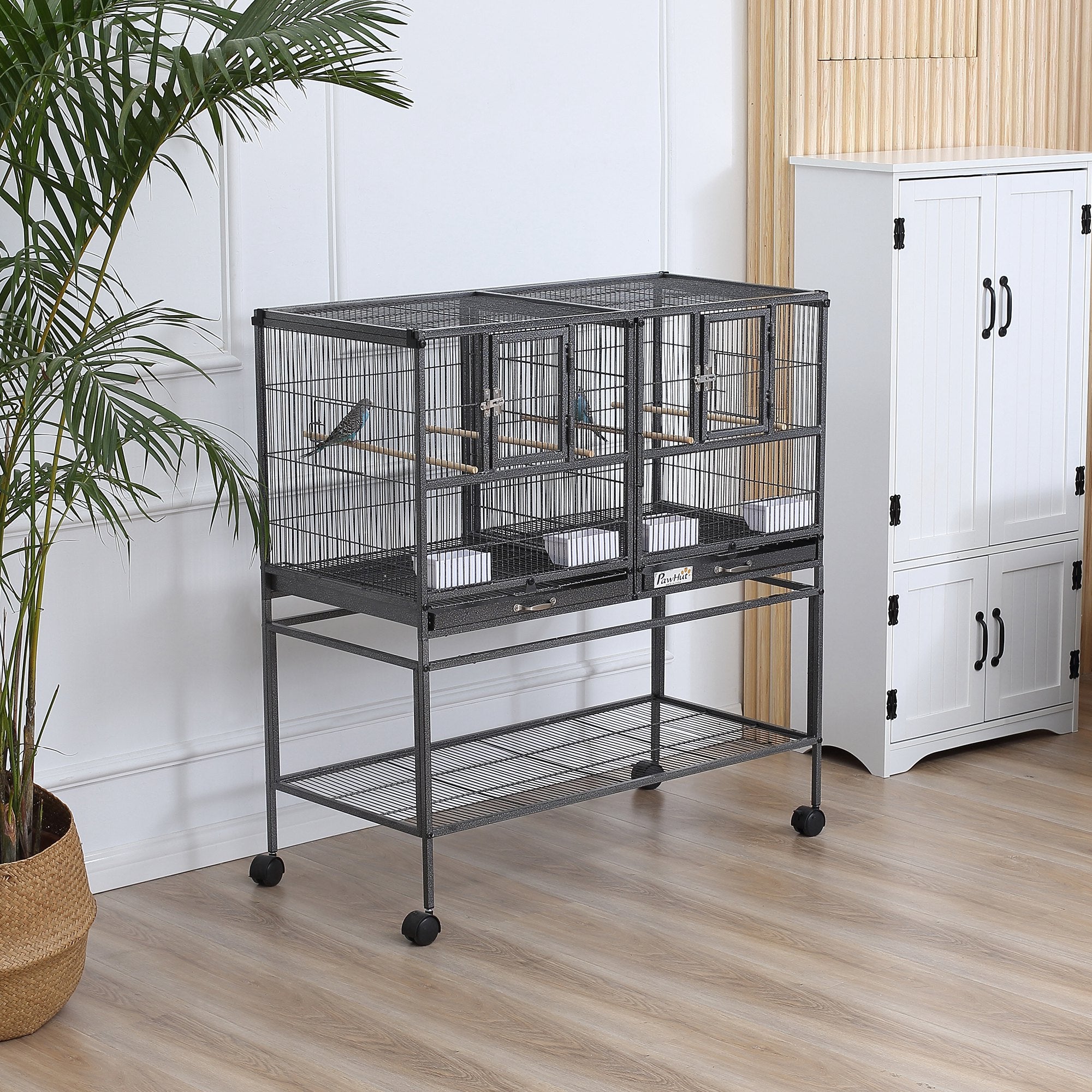 Large Double Rolling Metal Bird Cage Bird House w/ Removable Tray Storage Shelf Bird Cages at Gallery Canada