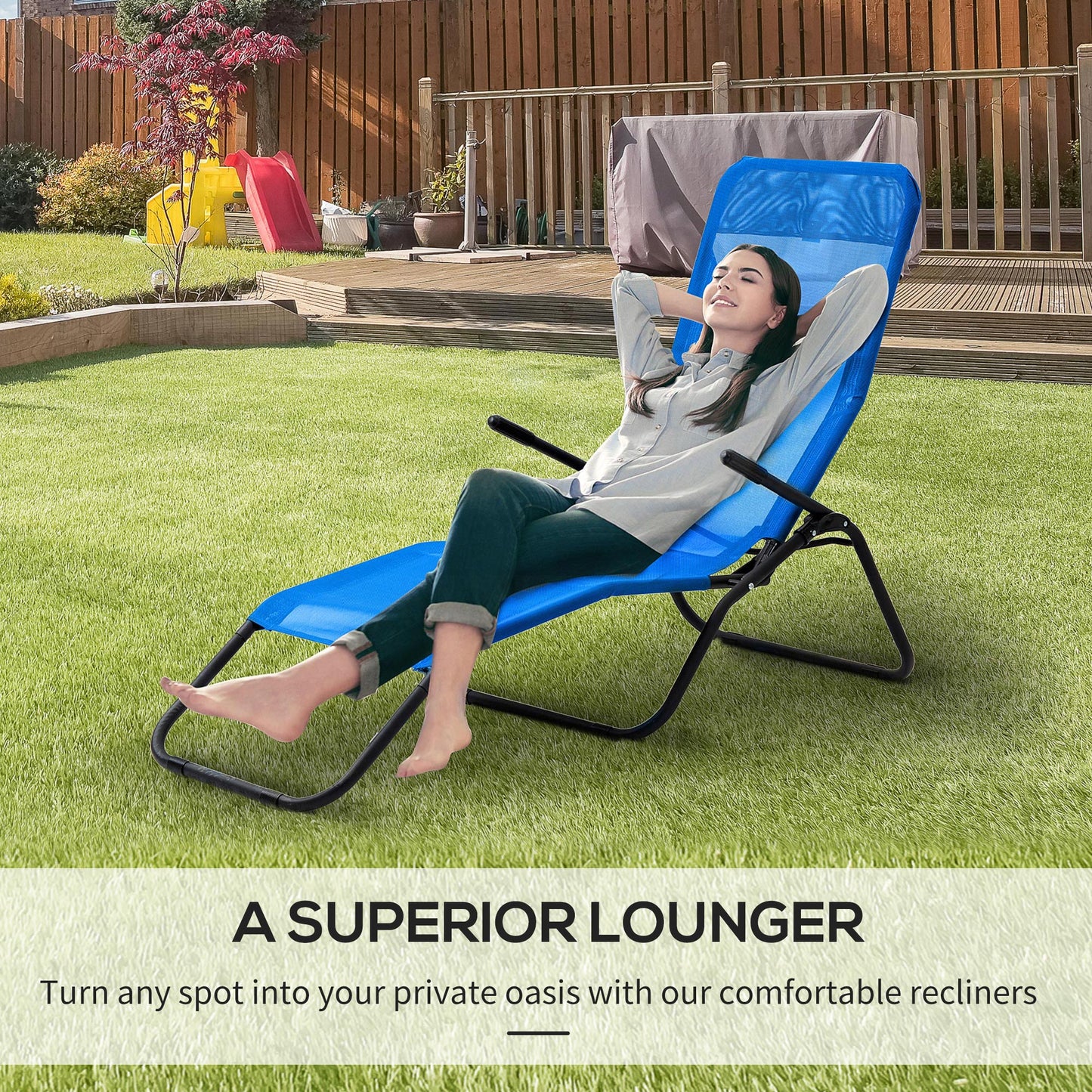 Zero Gravity Reclining Patio Lounge Chair with Footrests & Armrests, Blue Lounger Chairs   at Gallery Canada