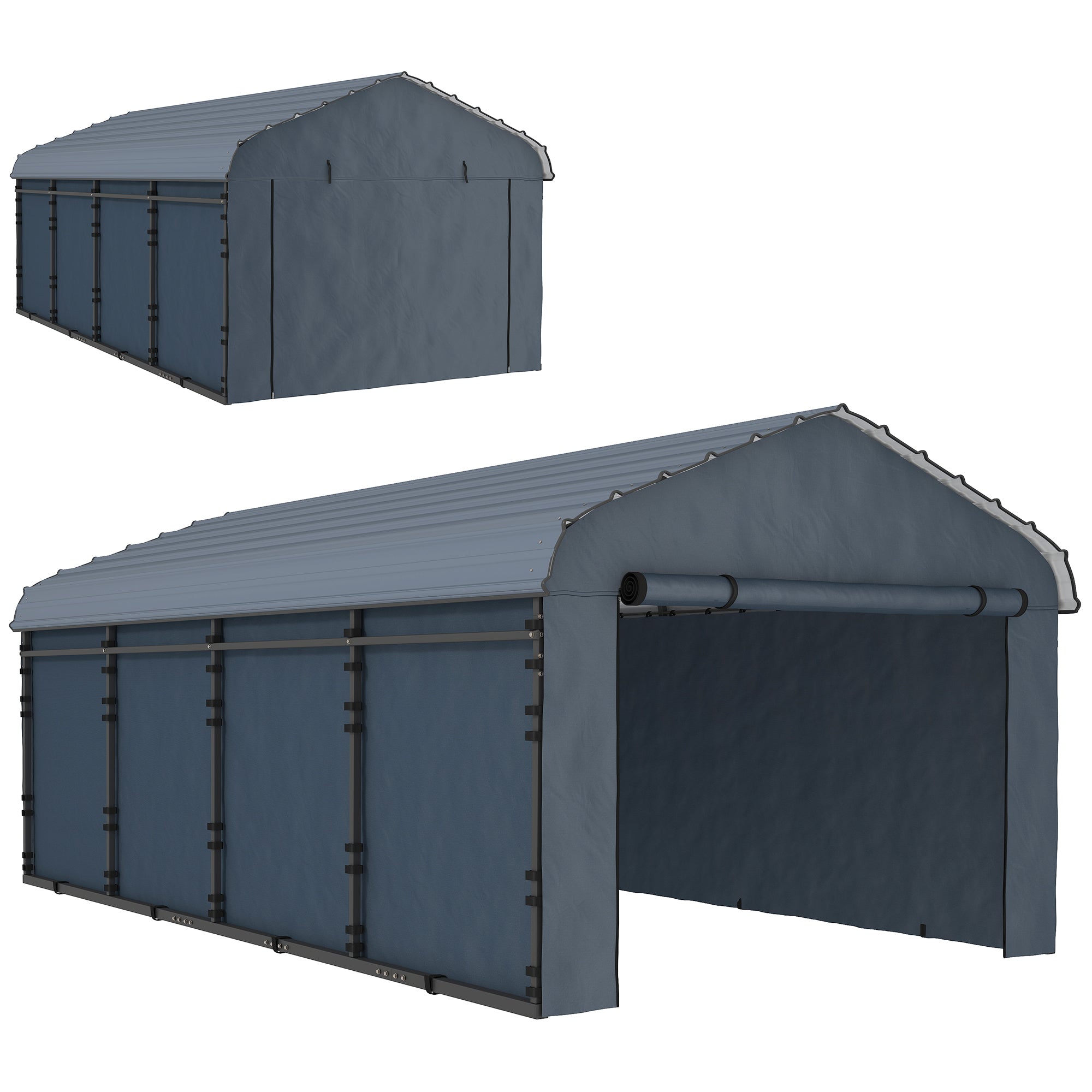 12' x 20' Metal Carport, Heavy Duty Garage Car Shelter with Galvanized Metal Roof and Removable Sidewalls, Dark Grey Car Shelters at Gallery Canada