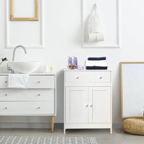 Bathroom Cabinet, Freestanding Accent Sideboard with Storage Drawer &; Adjustable Shelf, White