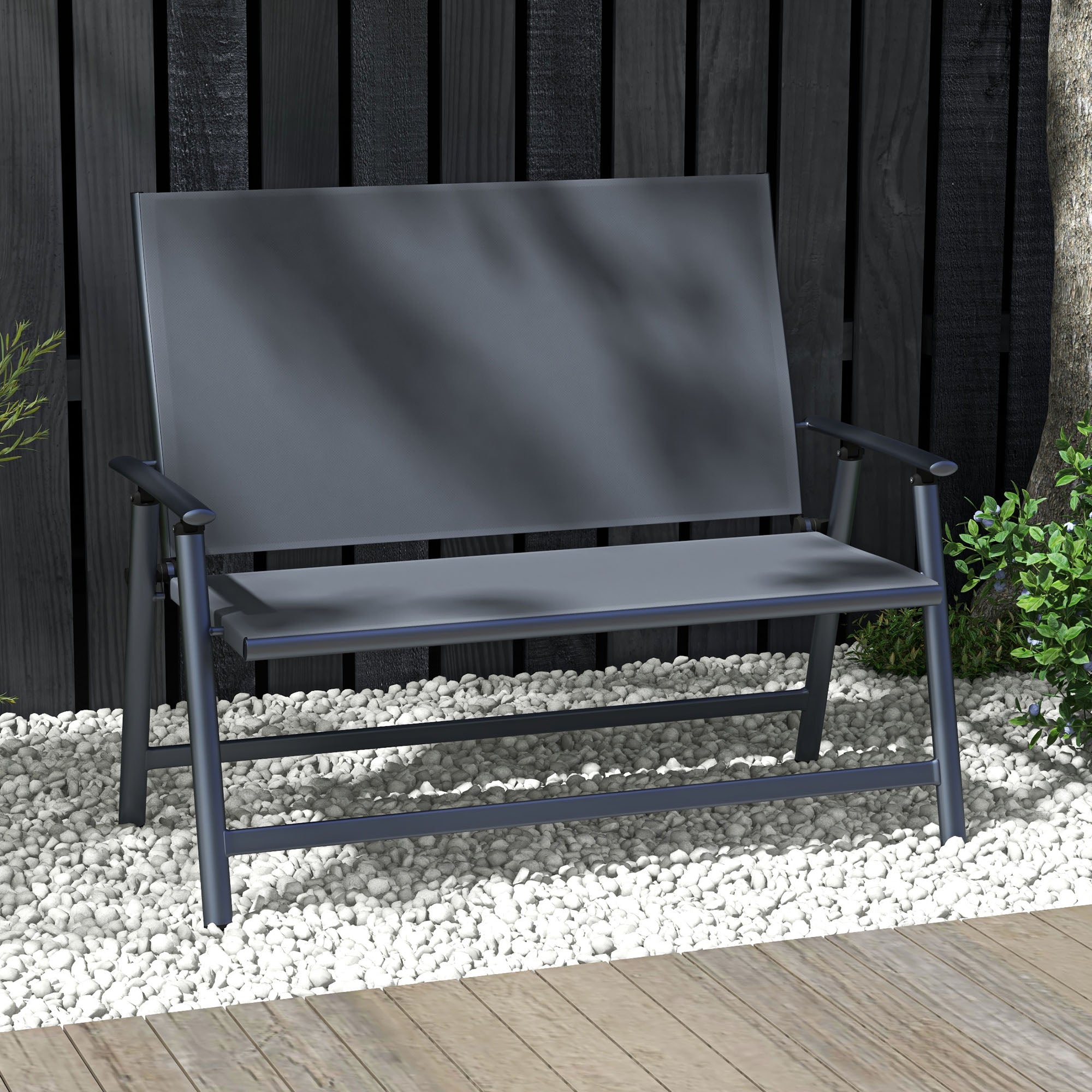 2-seater Folding Patio Camping Chair, Aluminum Frame Sports Chair with Armrest, Mesh Fabric Seat for Lawn Patio Chairs at Gallery Canada