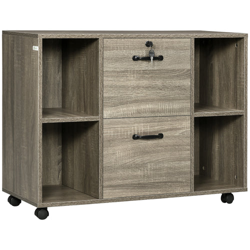 Lateral Filing Cabinet with Wheels and Lockable Drawer, File Cabinet, Mobile Printer Stand with Open Shelves for Letter and A4 Size Documents, Grey