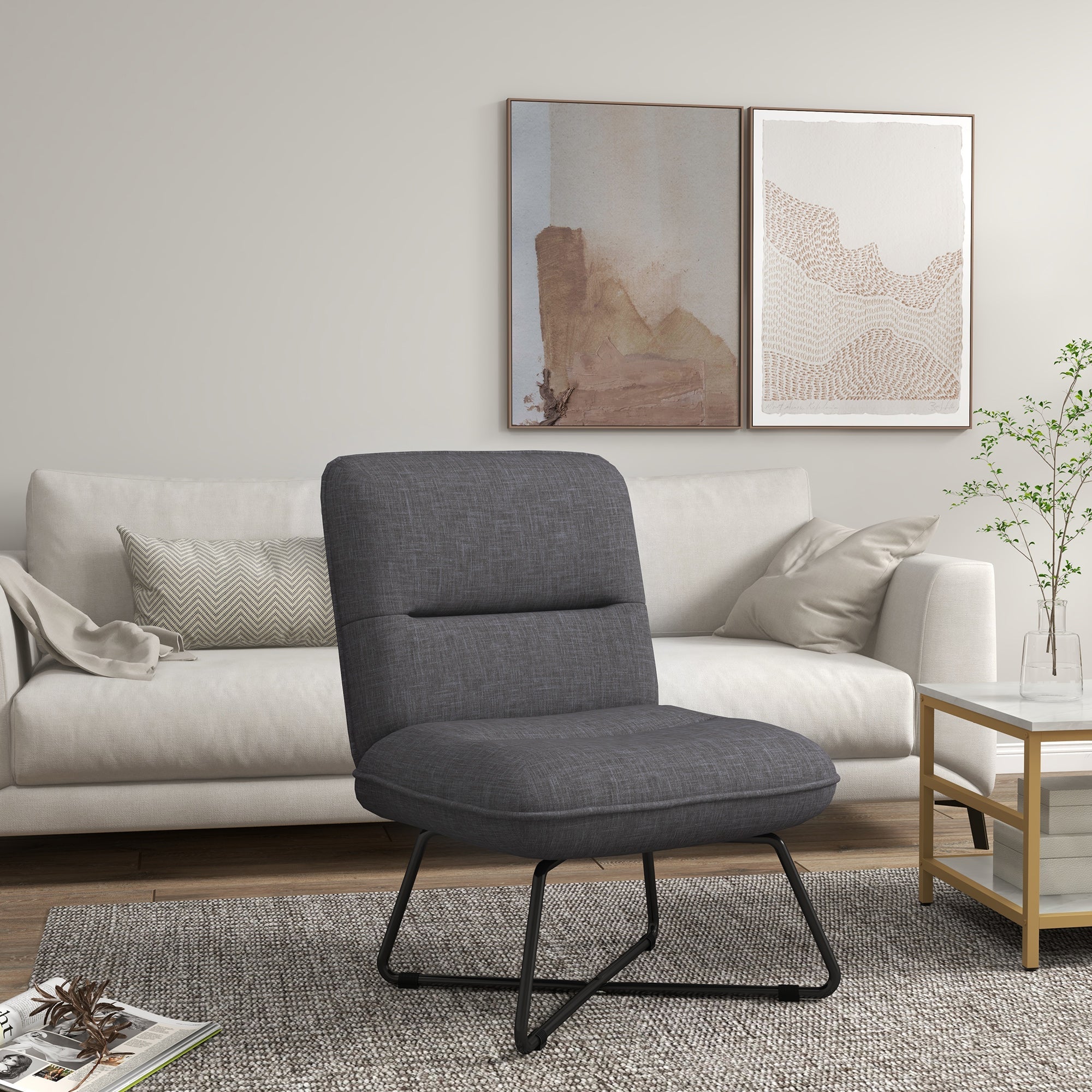 Armless Accent Chair, Upholstered Side Chair for Living Room with Crossed Steel Legs, Dark Grey Accent Chairs   at Gallery Canada