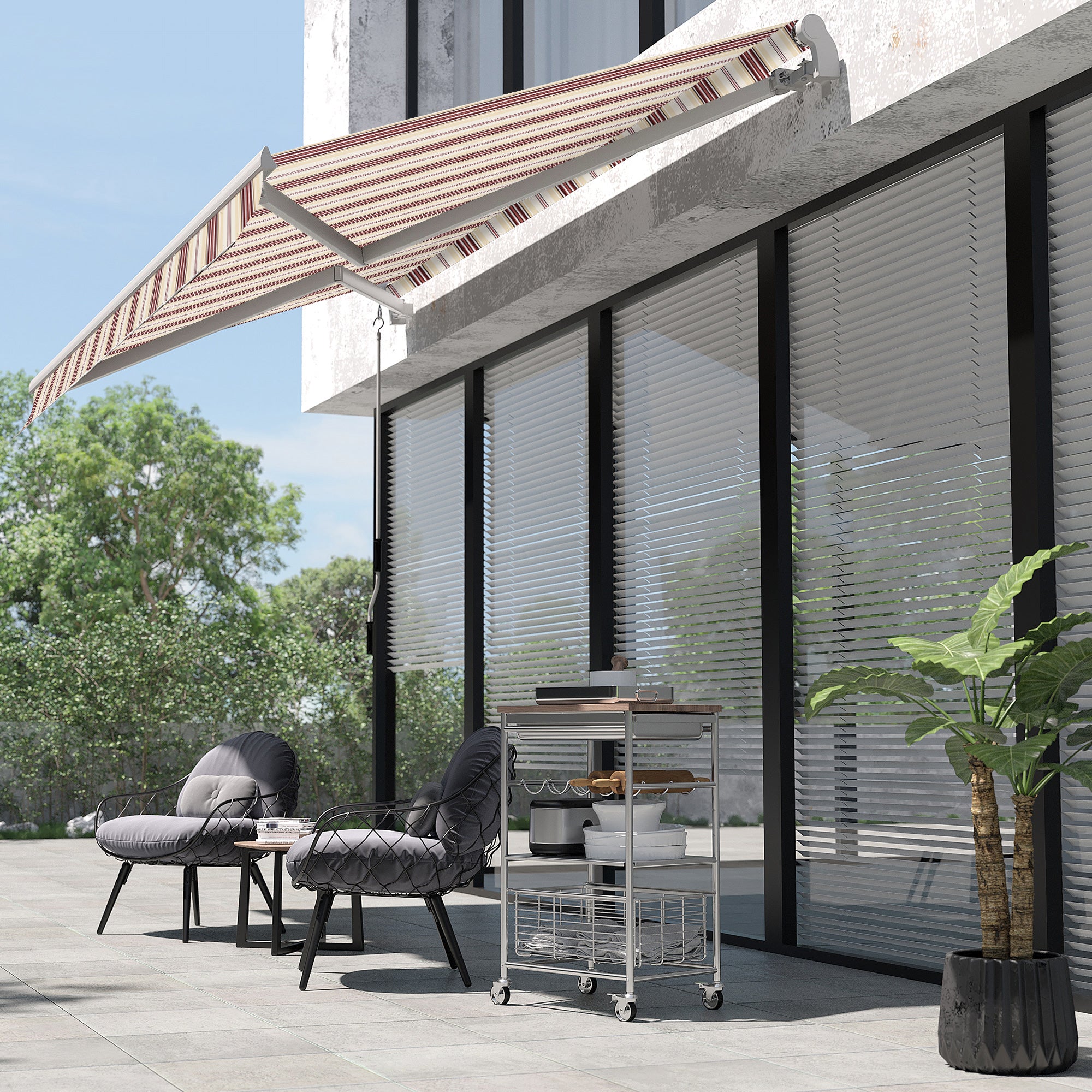 10' x 8' Manual Retractable Awning, Sun Shade Shelter Canopy, with Aluminum Frame and UV Protection for Patio Deck Yard Window Door, Red Stripe Deck Awnings at Gallery Canada