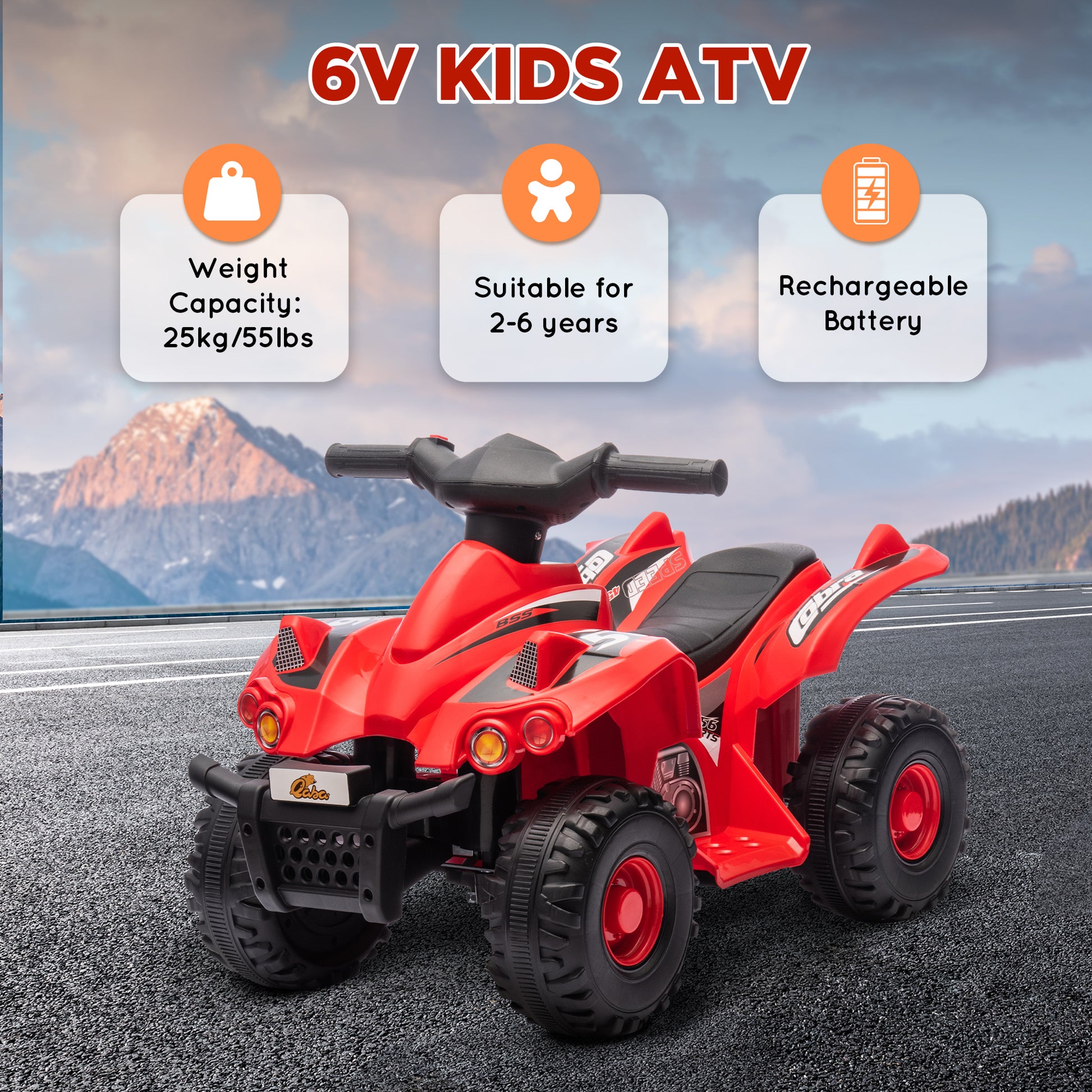 6V Kids ATV Quad w/ Music, Forward, for 2-6 Years, Red Electric Toy Cars   at Gallery Canada