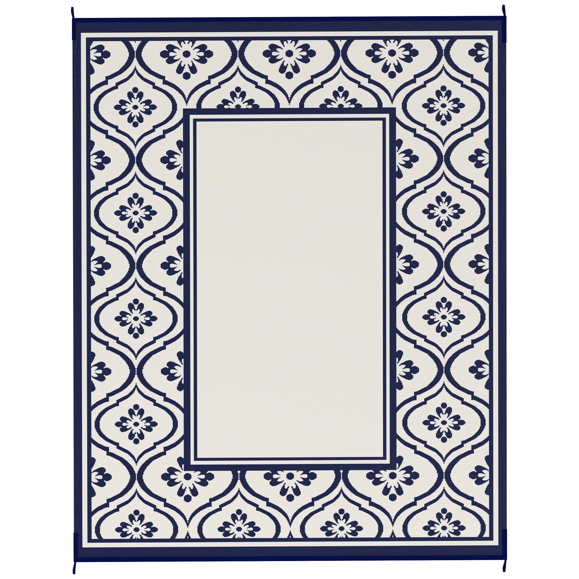 8' x 10' Outdoor RV Rug, Reversible Patio Floor Mat with Carry Bag, Gourd Border, Blue and White Garden Decor Blue and White at Gallery Canada