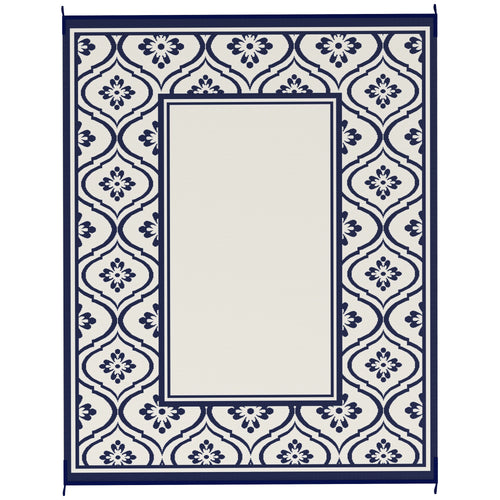 8' x 10' Outdoor RV Rug, Reversible Patio Floor Mat with Carry Bag, Gourd Border, Blue and White