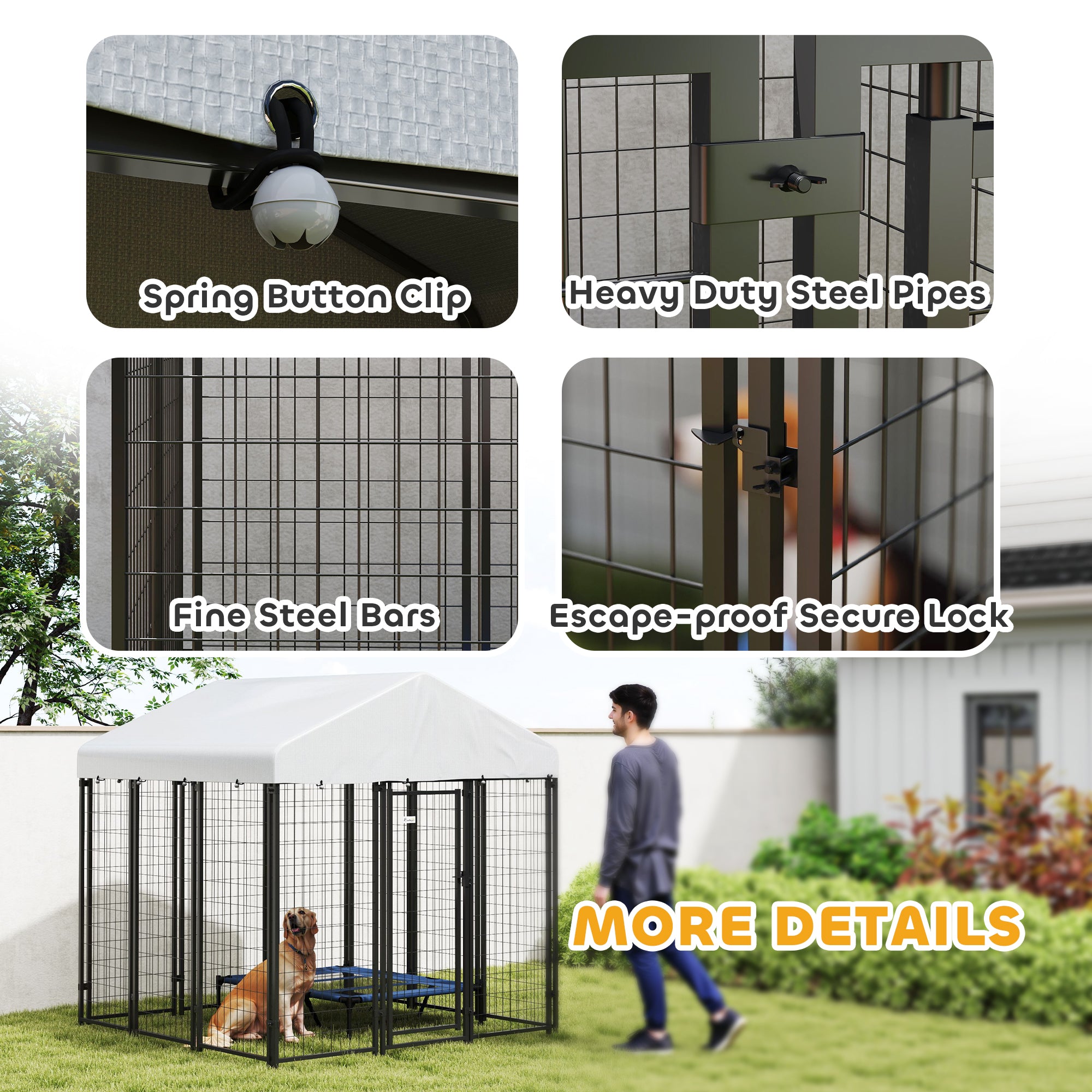 Outdoor Dog Kennel with Waterproof UV-Resistant Cover, for Large and Medium Dogs, 6' x 6' x 6', Silver Houses, Kennels & Pens at Gallery Canada