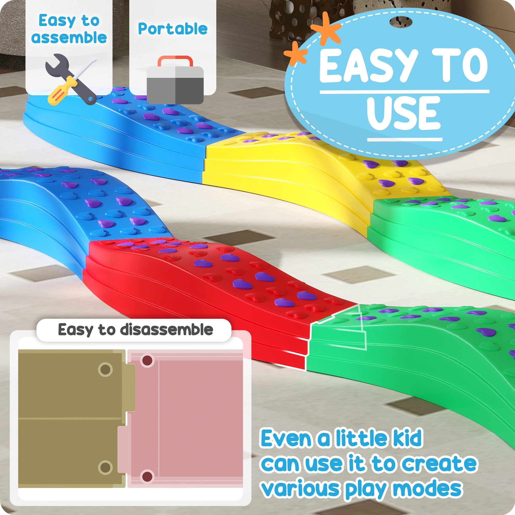 8PCs Kids Balance Beam Stepping Stones w/ Non-slip Foot Pads Baby Gym & Playmats at Gallery Canada