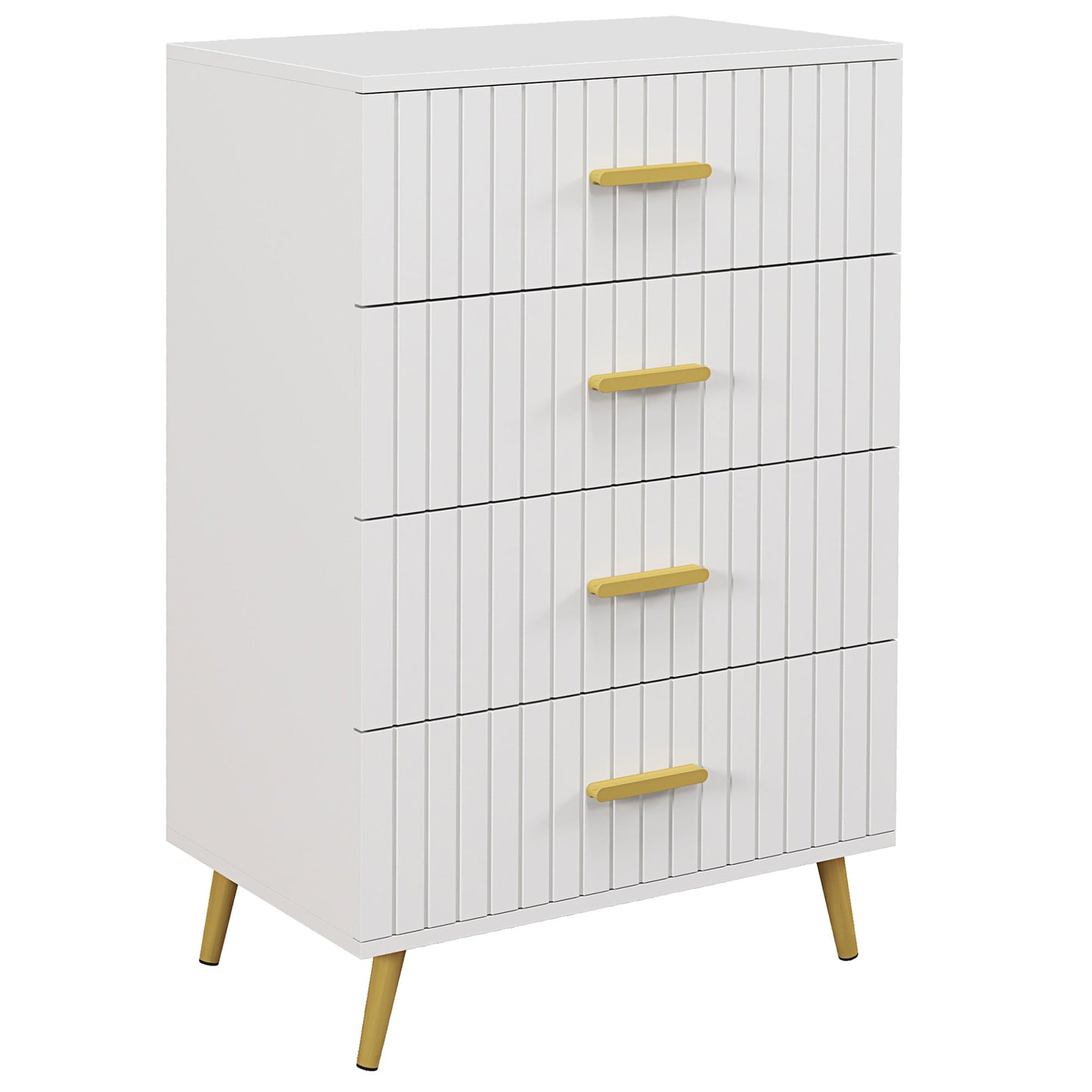 4 Drawer Cabinet, Drawer Chest for Bedroom, Chest of Drawers with Aluminium Legs and Gold Handles, White Storage Cabinets   at Gallery Canada