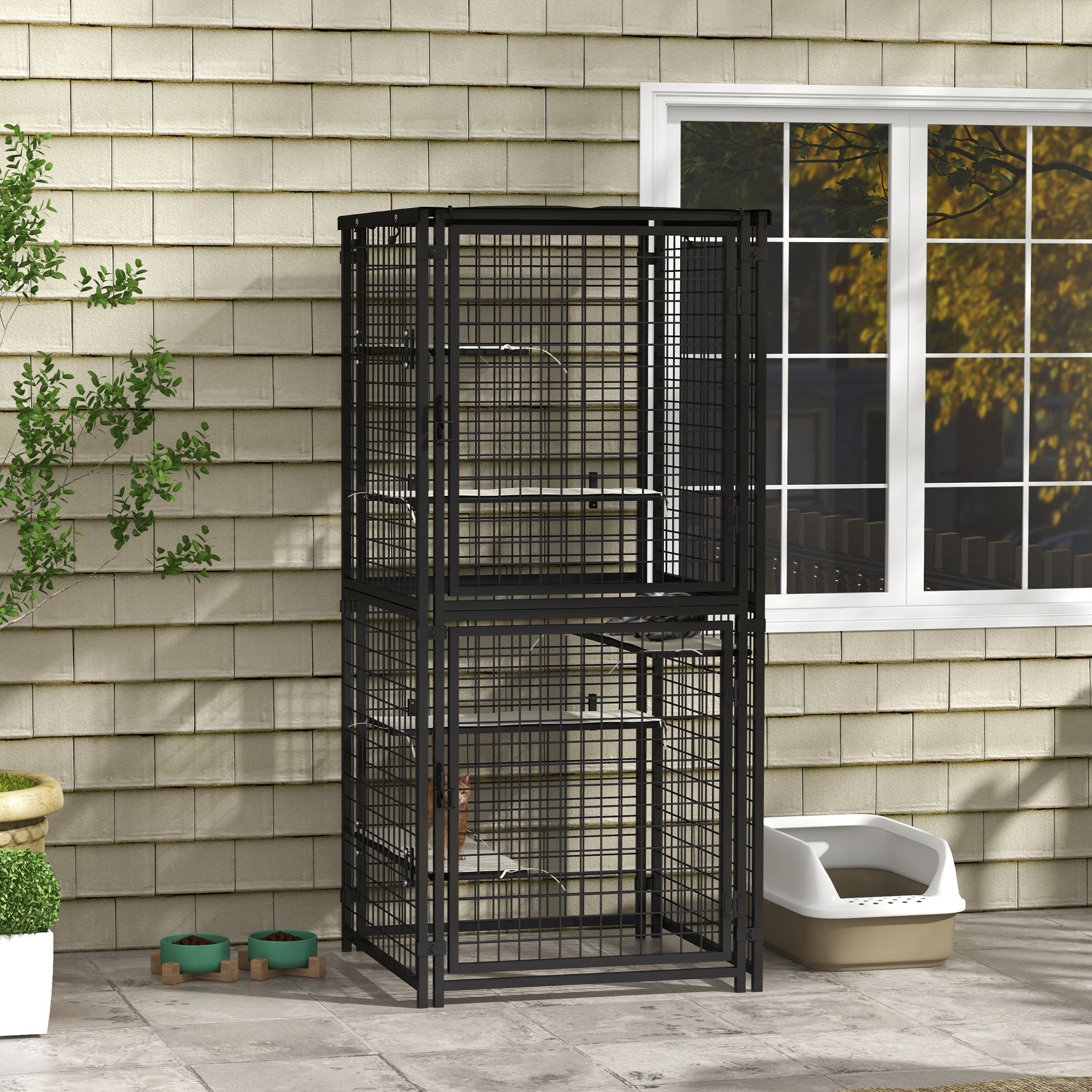 Cat Cage Multi-Level Catio Steel Outdoor Cat Enclosure w/ UV-and Water Resistant Cover, 5 Platforms, Soft Pads, Black Outdoor Cat Enclosures   at Gallery Canada