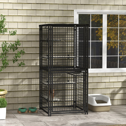 Cat Cage Multi-Level Catio Steel Outdoor Cat Enclosure w/ UV-and Water Resistant Cover, 5 Platforms, Soft Pads, Black Outdoor Cat Enclosures   at Gallery Canada