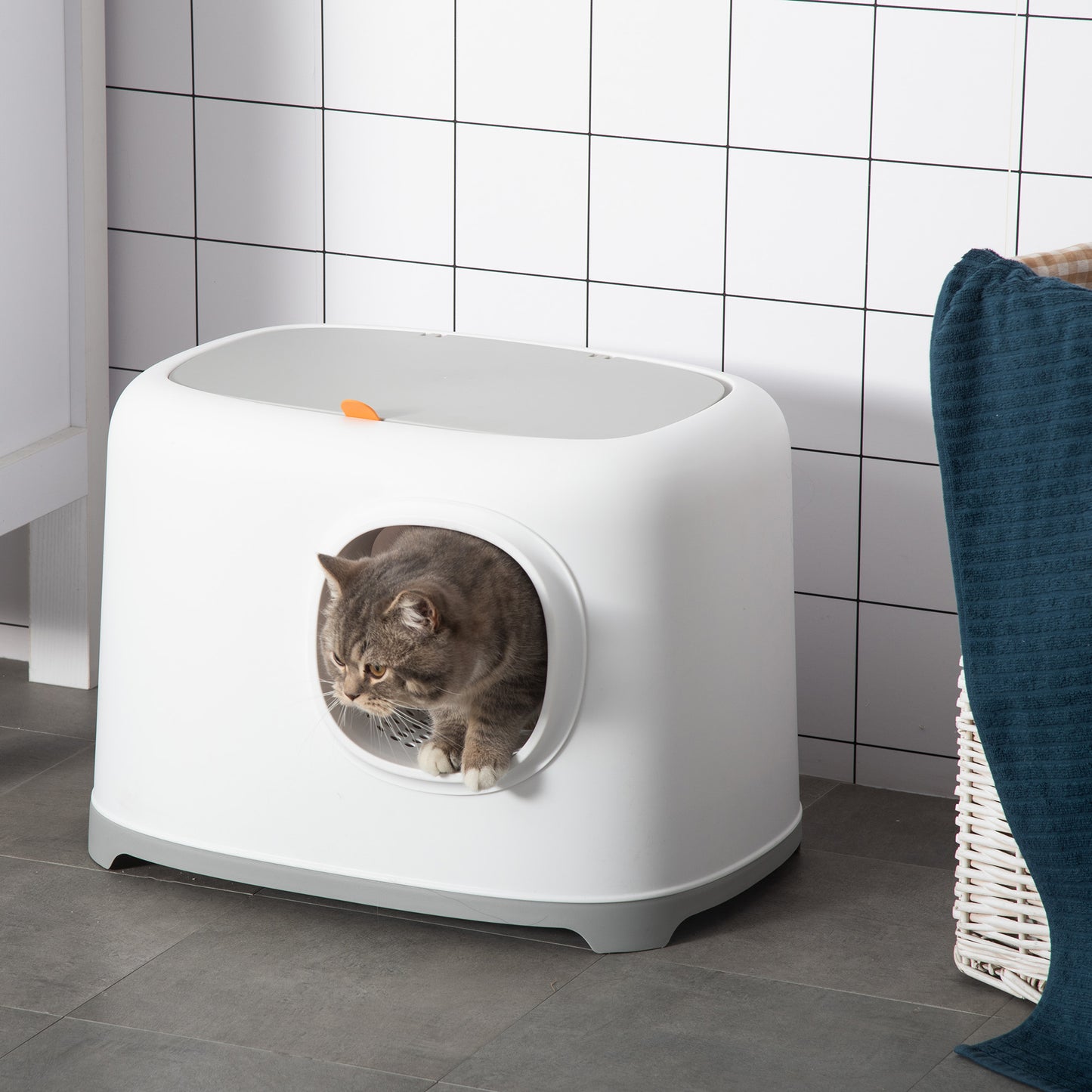 Cat Litter Box with Anti-Sand Tunnel, Scoop, Open Top, Odor Control &; Easy to Clean, White Cat Litter Box Enclosures Multi Colour at Gallery Canada