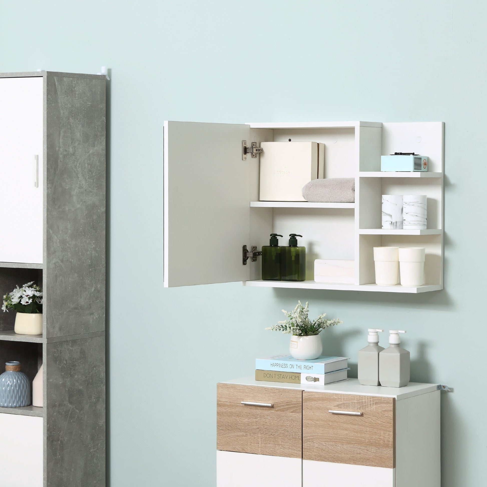 Bathroom Storage Cabinet with Mirror, Wall Mounted Medicine Cabinet with 3 Open Shelves and 2-tier Cupboard Mirror Medicine Cabinets   at Gallery Canada