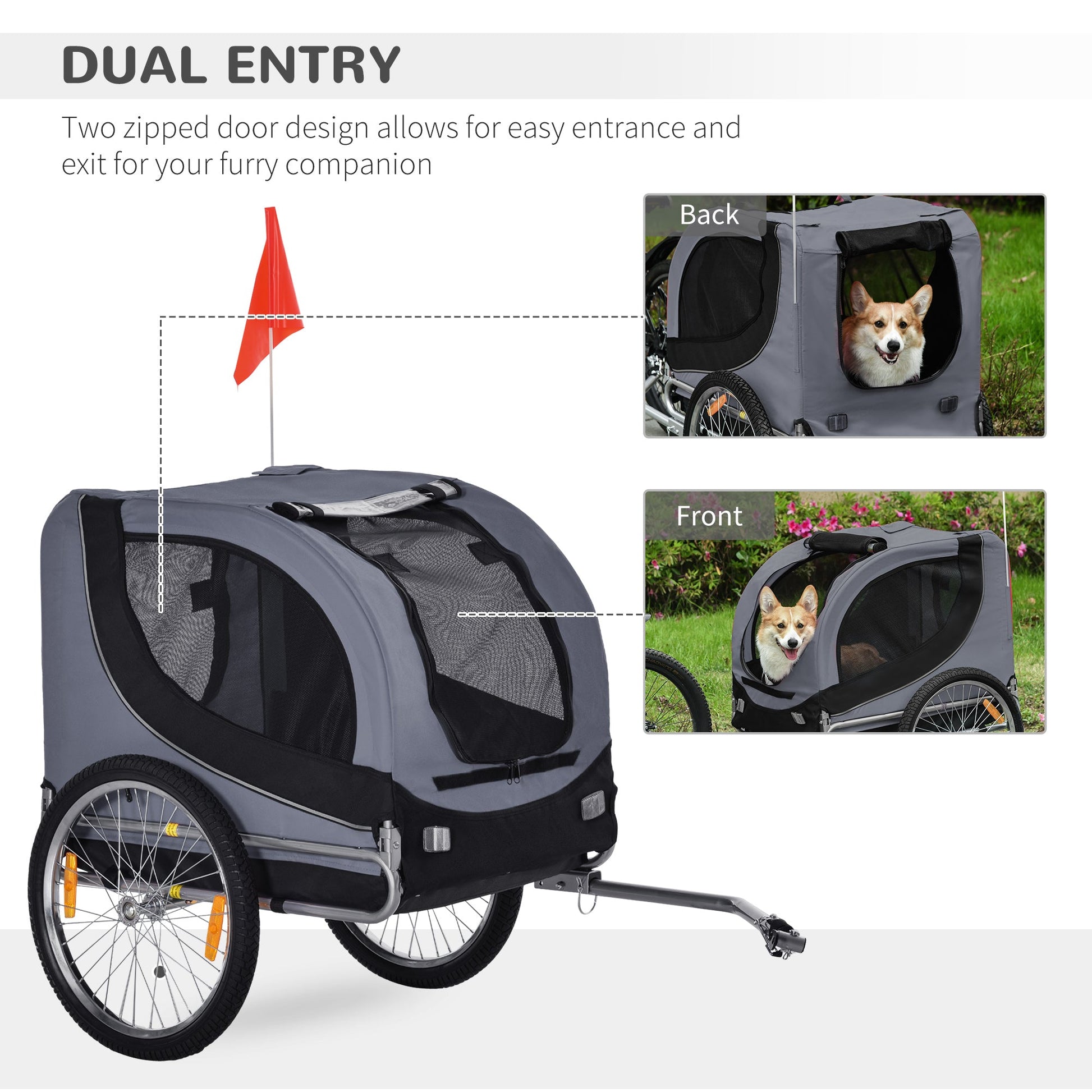 Dog Bike Trailer, Pet Cart, Bicycle Wagon, Travel Cargo, Carrier Attachment with Hitch, Foldable for Travelling, Grey Dog Bike Trailers & Strollers   at Gallery Canada