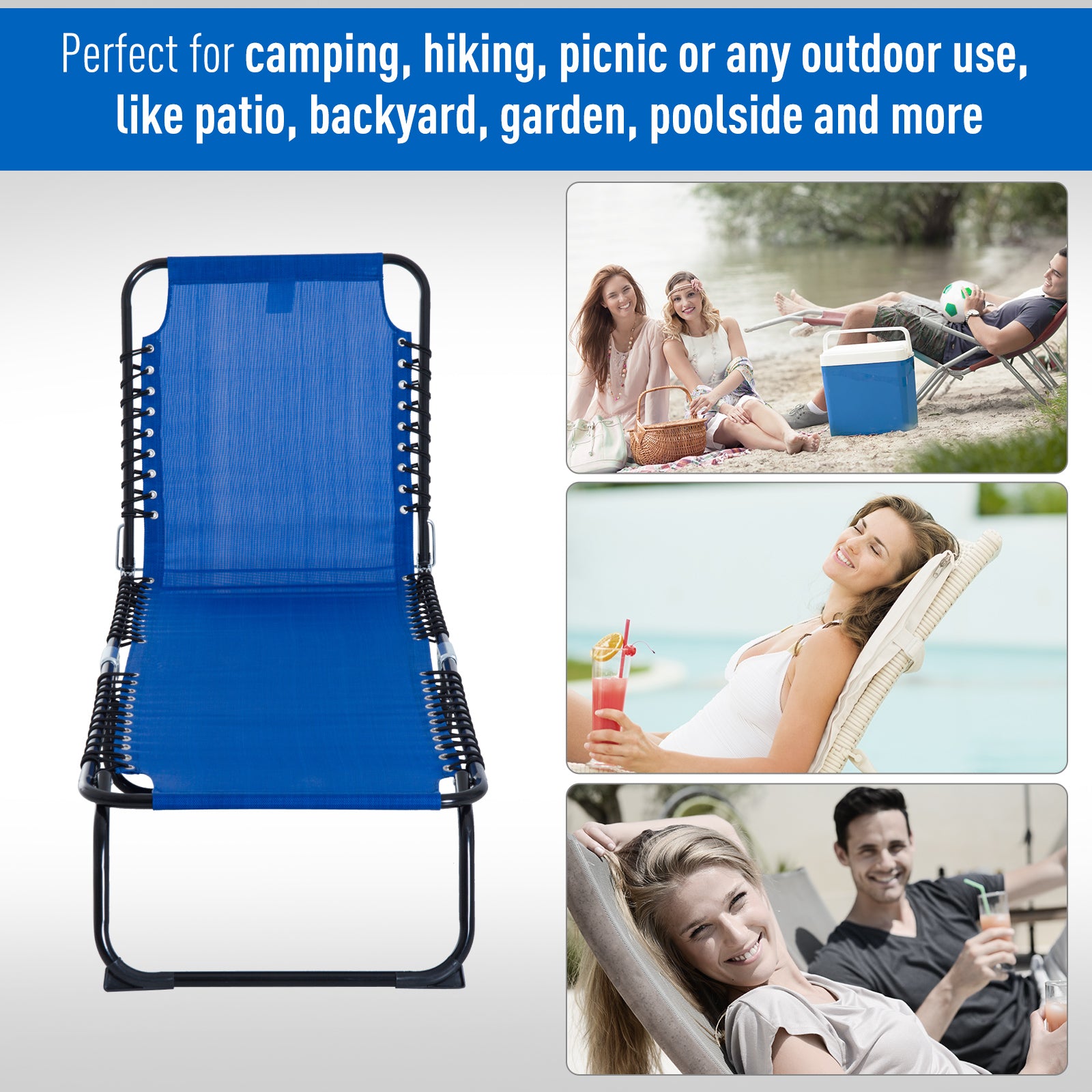 4-Level Adjustable Folding Outdoor Lounge Chair with Breathable Mesh, Navy Blue Lounger Chairs   at Gallery Canada