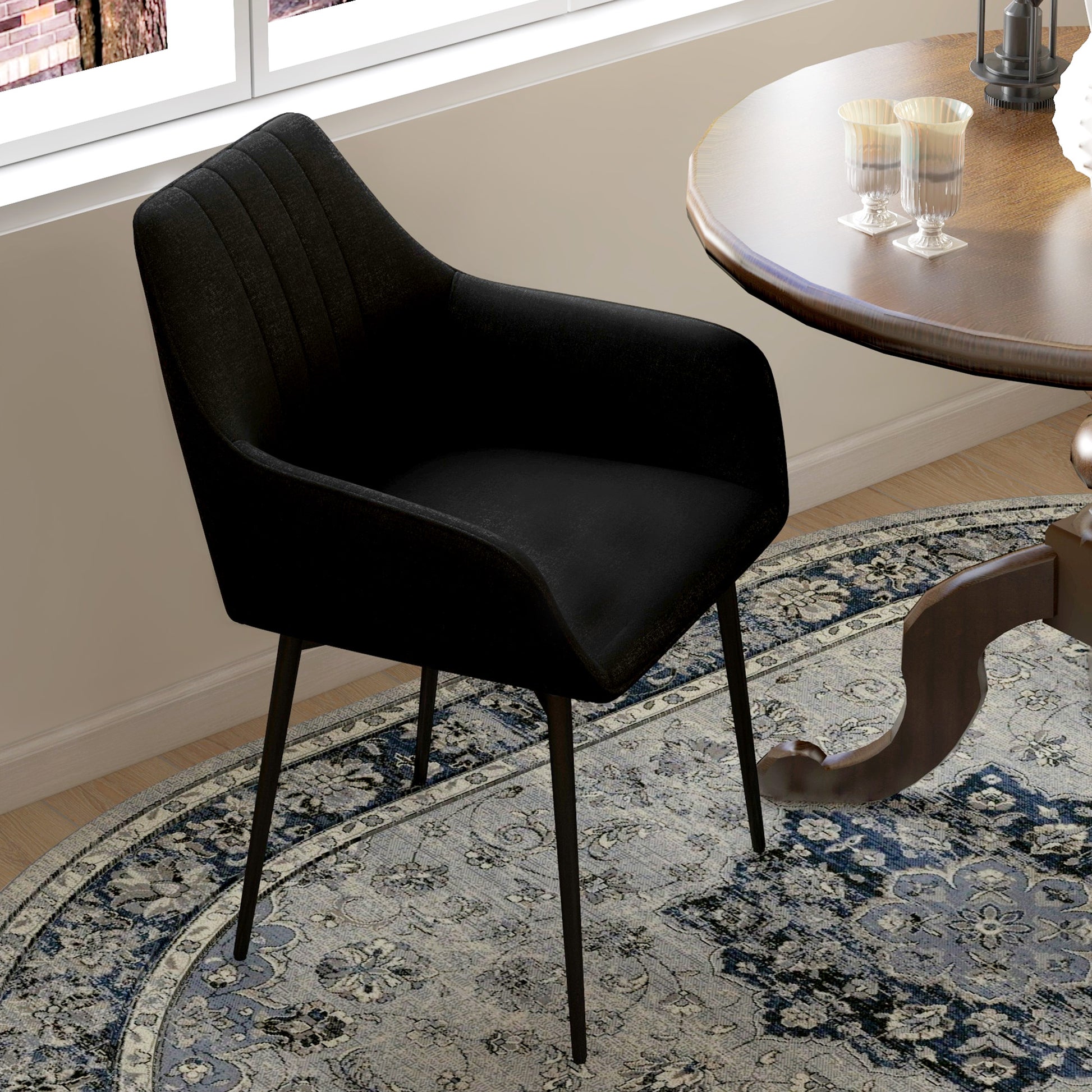 Dining Chairs Set of 2, Upholstered Linen Fabric Accent Chairs with Metal Legs, Black Dining Chairs   at Gallery Canada