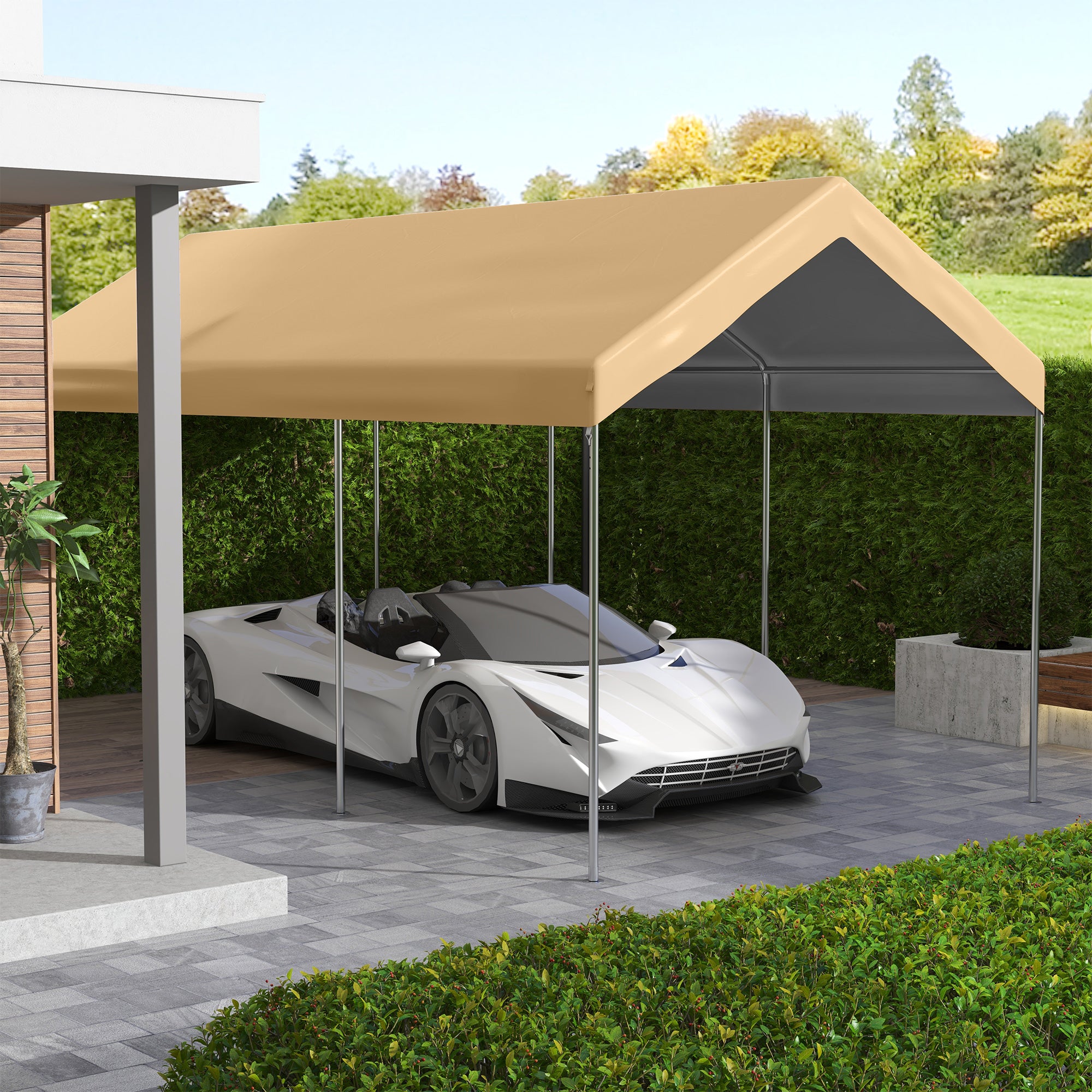 10 x 20ft Carport Replacement Canopy, UV Resistant Garage Car Cover with Ball Bungee Cords, Beige Gazebo Canopy Replacement at Gallery Canada