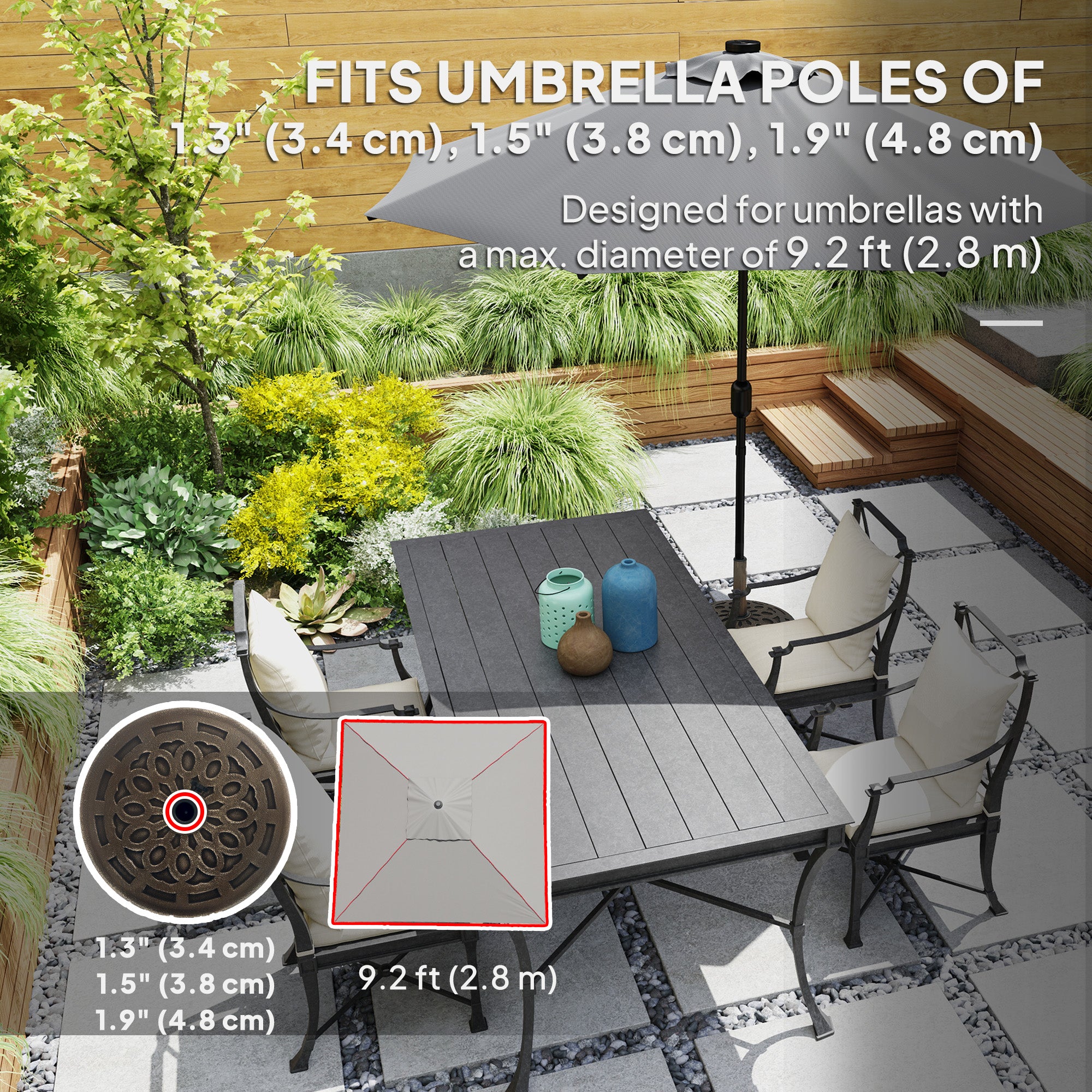 Round Patio Umbrella Base with Wheels, 46lbs Resin Umbrella Stand Base, Heavy Duty Patio Umbrella Holder for 1.3