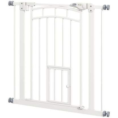 Auto-Close Pet Gate, Stair Gate with Cat Door, Double Locking for Doorways Hallways Stairs, Fits 29"-31.5" Wide, White Houses, Kennels & Pens White  at Gallery Canada