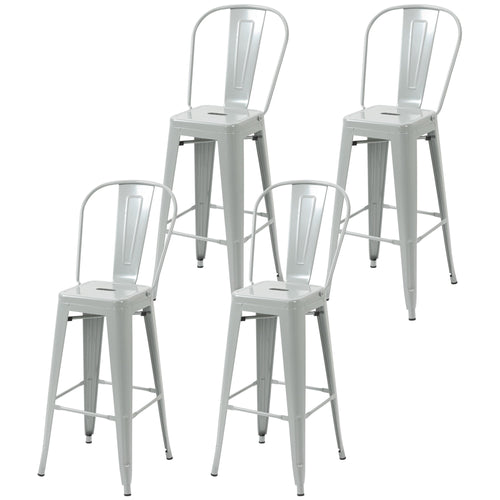 Set of 4 Bar Stools Kitchen Industrial Breakfast Bistro Cafe Metal Frame Silver Grey