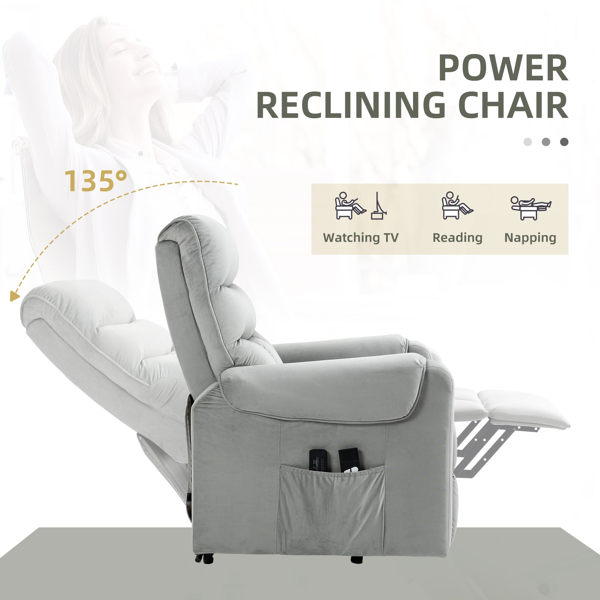 Lift Chair for Elderly, Massage Recliner Chair with 8 Vibration Points, Footrest, Remote Control, Side Pockets, Grey Electric Power Lift Chairs at Gallery Canada