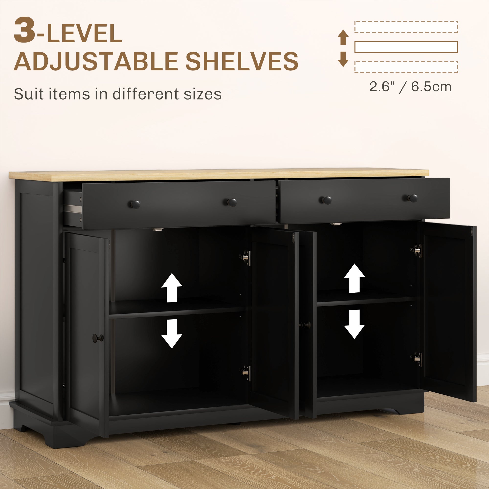 Modern Sideboard, Buffet Cabinet with Storage Drawers, Adjustable Shelves for Living Room, Dining Room, Entryway, Black Storage Cabinets   at Gallery Canada