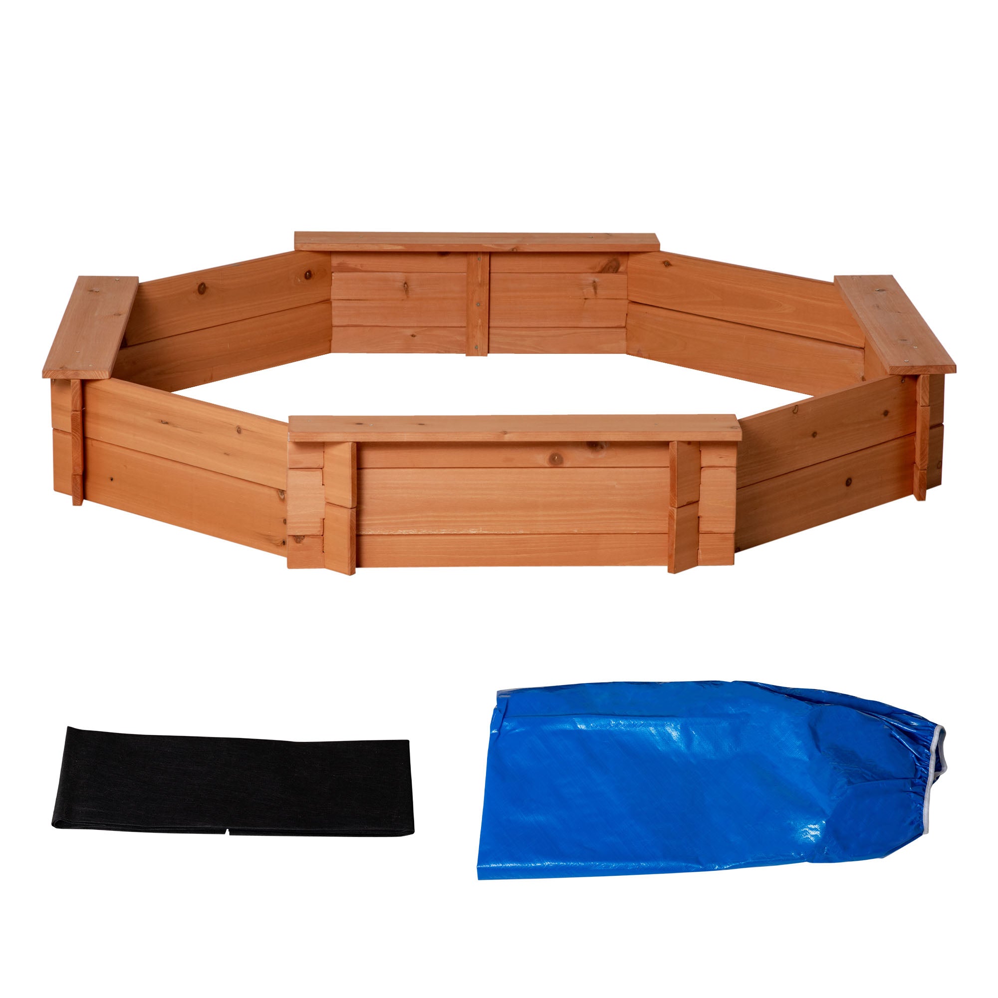 Kids Sandbox with Cover and Seat, Outdoor Children Sand Playset for Backyard, Boys and Girls, Red, 55