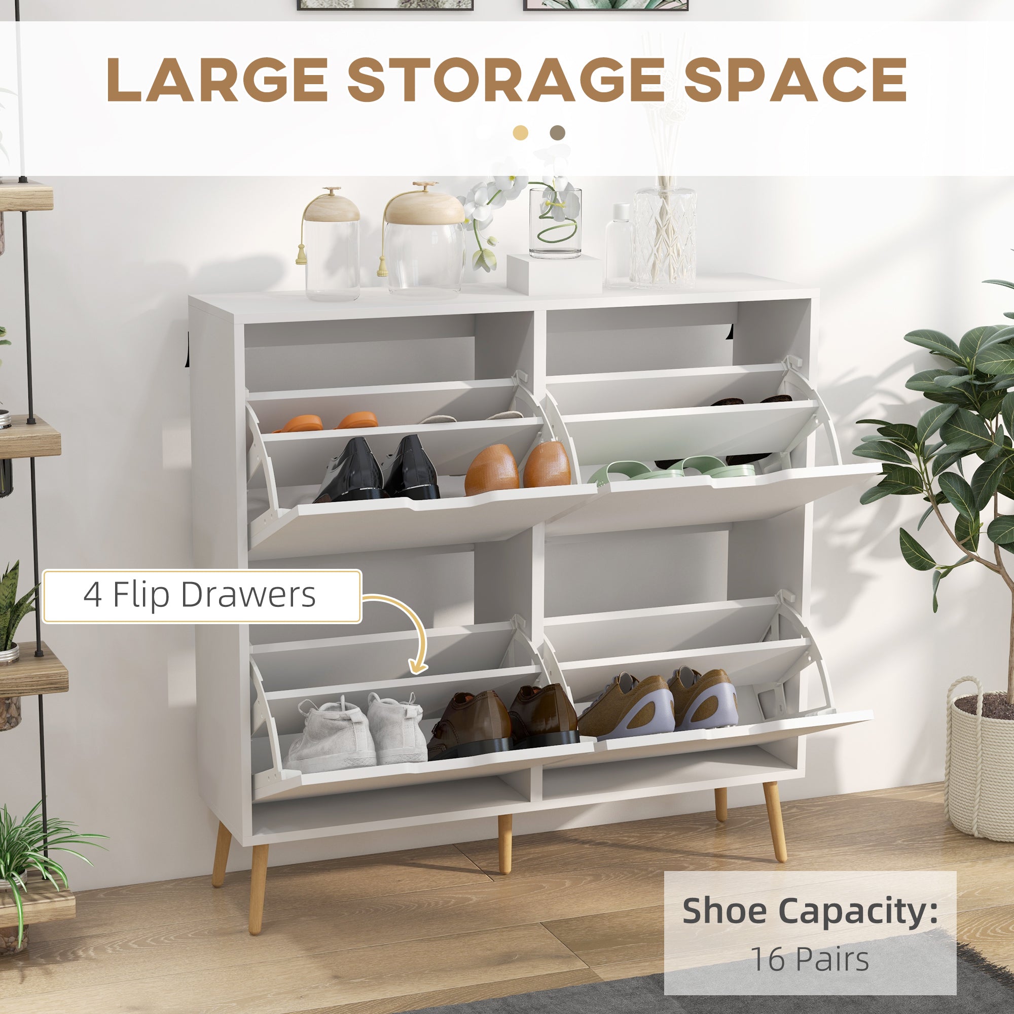 Shoe Storage Cabinet with 4 Flip Drawers and Adjustable Shelf, Shoe Cabinet for 16 Pairs of Shoes, White Shoe Storage Cabinets & Racks   at Gallery Canada