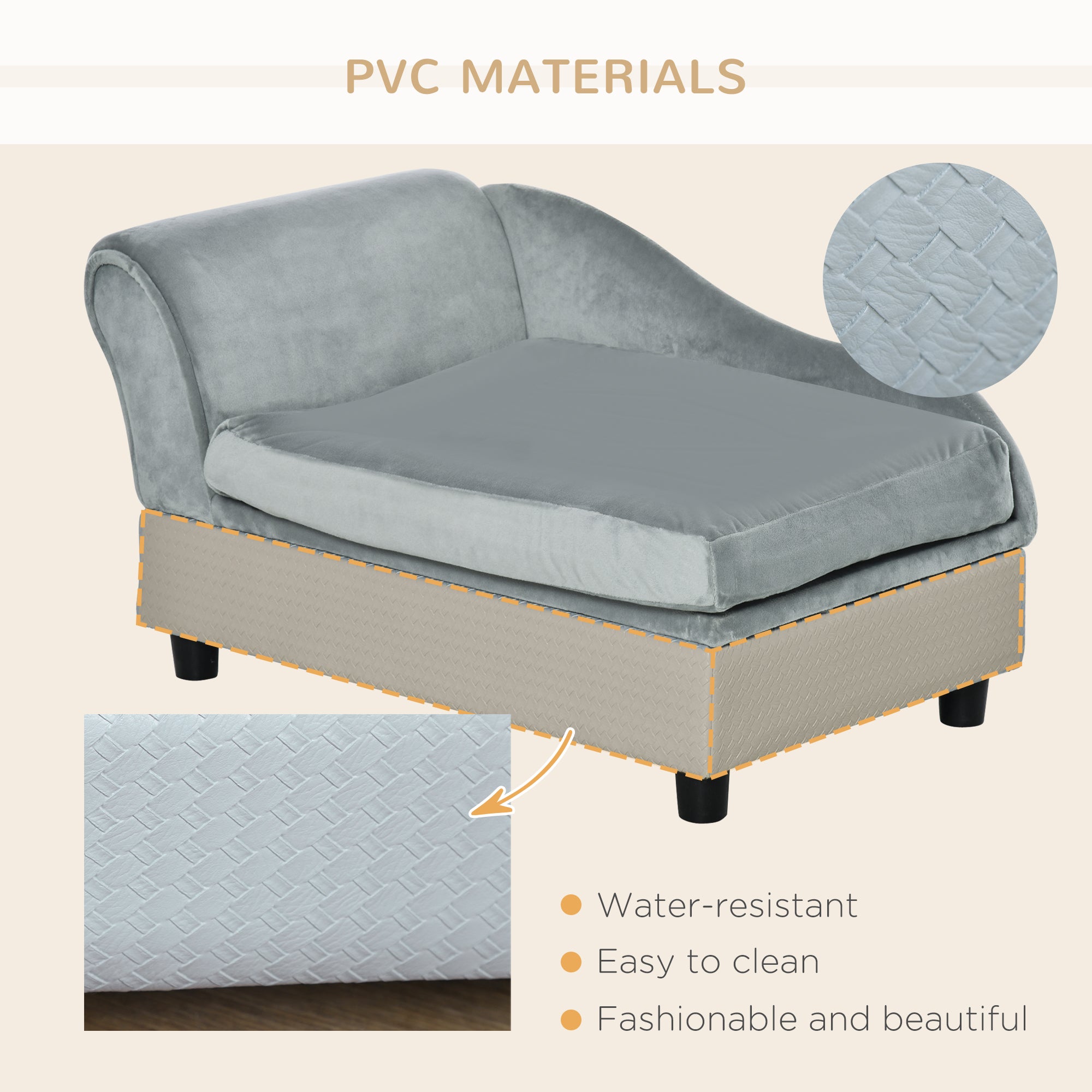 Pet Sofa Dog Couch Chaise Lounge Pet Bed with Storage Function Small Sized Dog Various Cat Sponge Cushioned Bed Lounge, Light Grey Dog Sofas at Gallery Canada