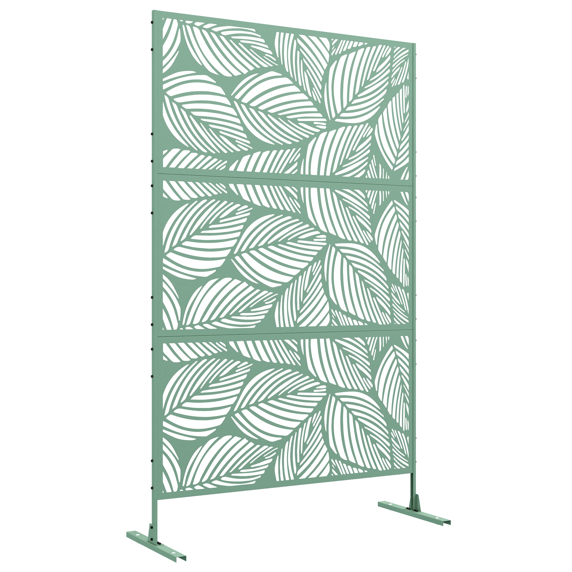 6.5FT Decorative Outdoor Divider, Metal Privacy Screen with Stand, Leaf Style, Light Green Side Awnings at Gallery Canada