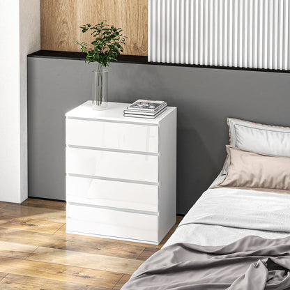 4 Drawer Cabinet, High Gloss Drawer Chest for Bedroom, Chest of Drawers with Metal Runners and Groove Handles, White Storage Cabinets   at Gallery Canada