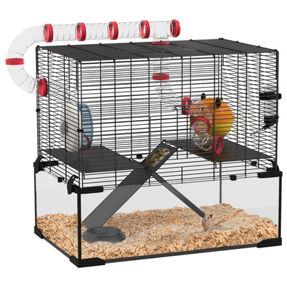 Hamster Cage with Deep Glass Bottom, Tunnel Tube System, Platforms, Hut, Exercise Wheel, Water Bottle, 24" x 16" x 22" Hamster Cages   at Gallery Canada