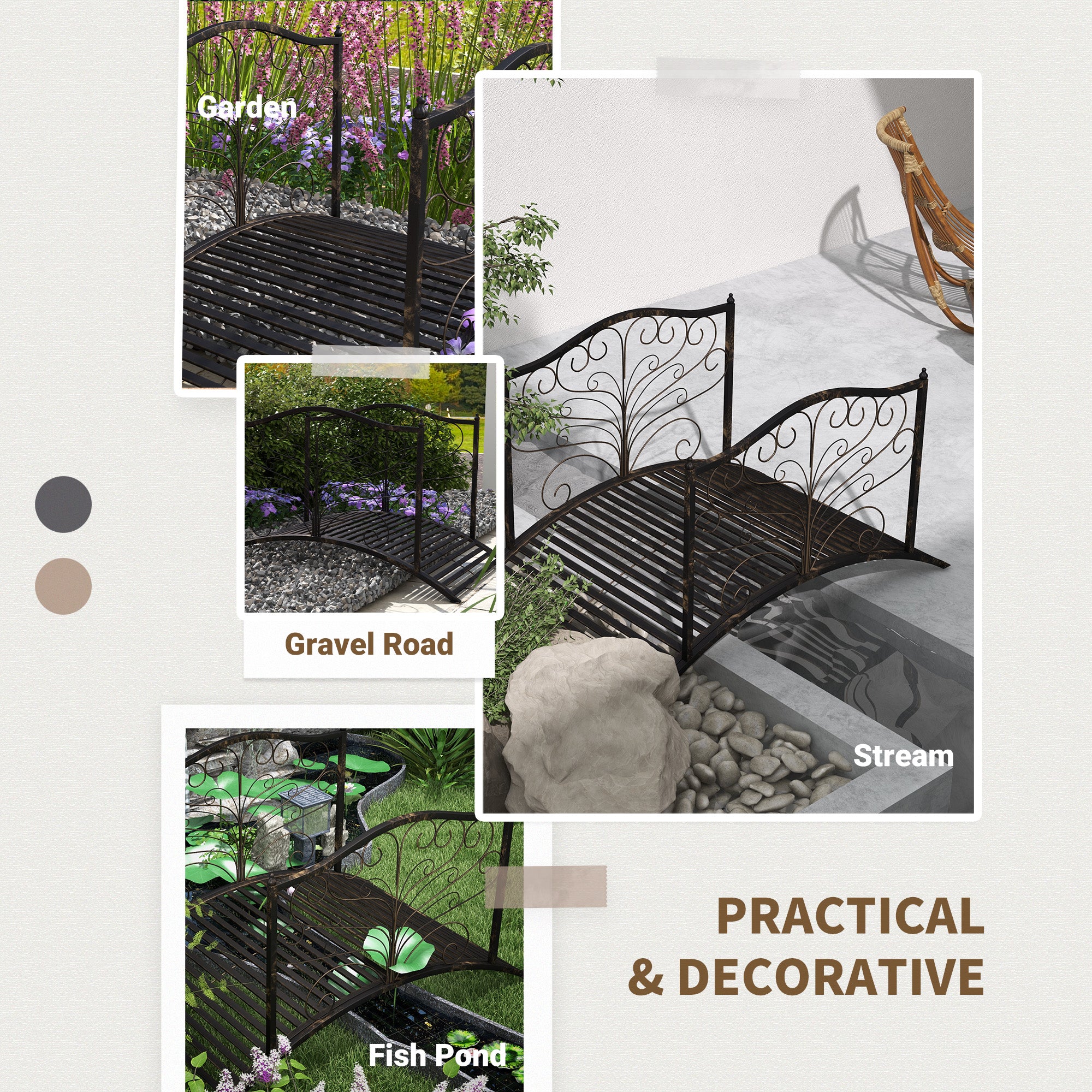 4FT Metal Garden Bridge Decorative Arc Bridge with Guardrails Black Bronze Garden Bridges at Gallery Canada